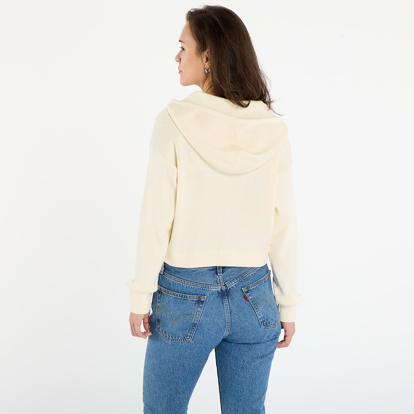 Pullover Guess Flaminia Ribbed Hoodie Zipped Cream
