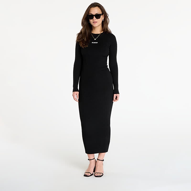 Suknelė GUESS Flaminia Ls Cn Ribbed Dress Sw Black
