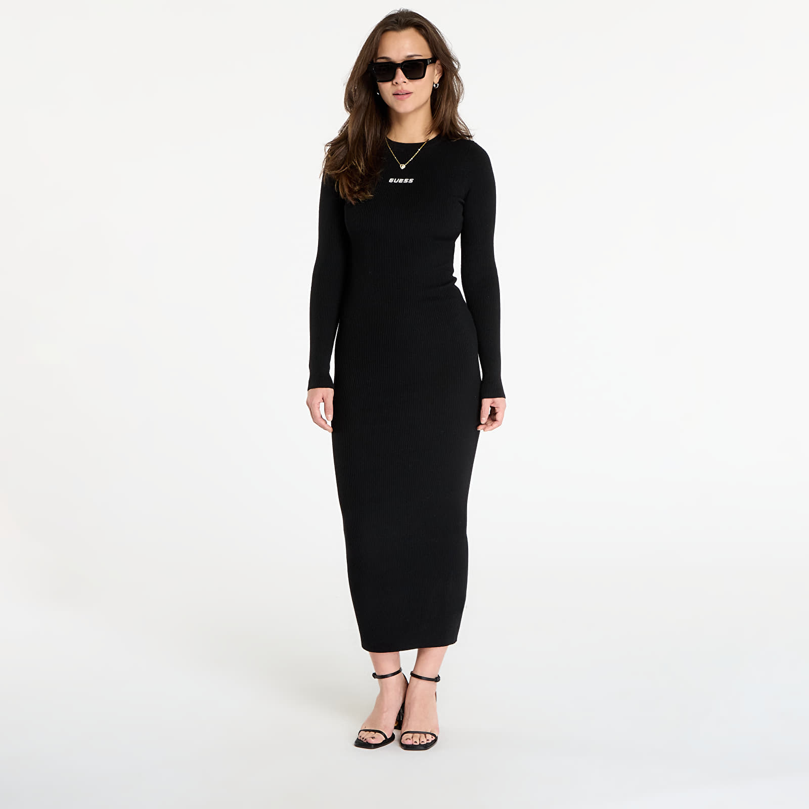 Suknelės GUESS Flaminia Ls Cn Ribbed Dress Sw Black