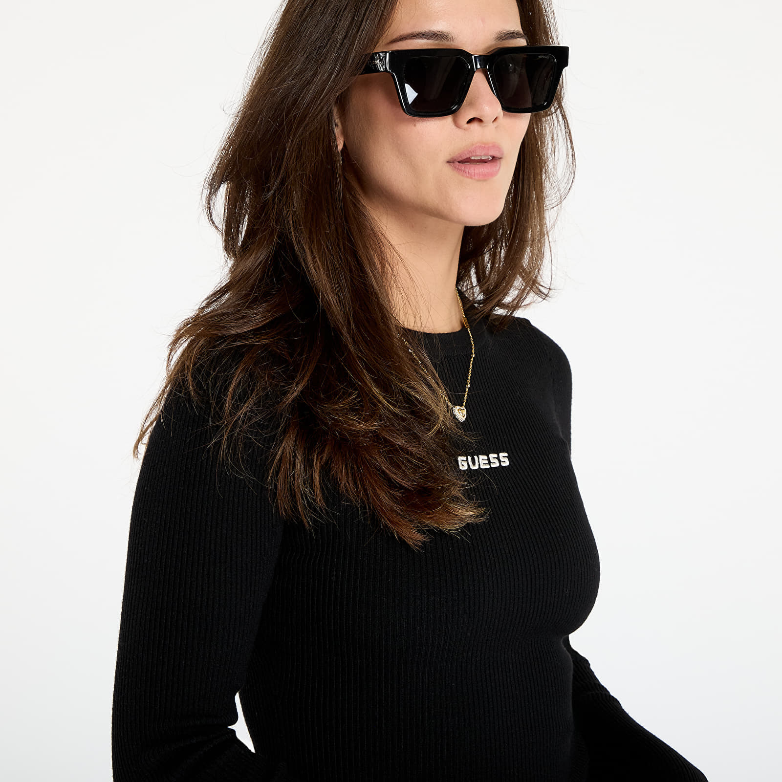 Φόρεμα GUESS Flaminia Ls Cn Ribbed Dress Sw Black M