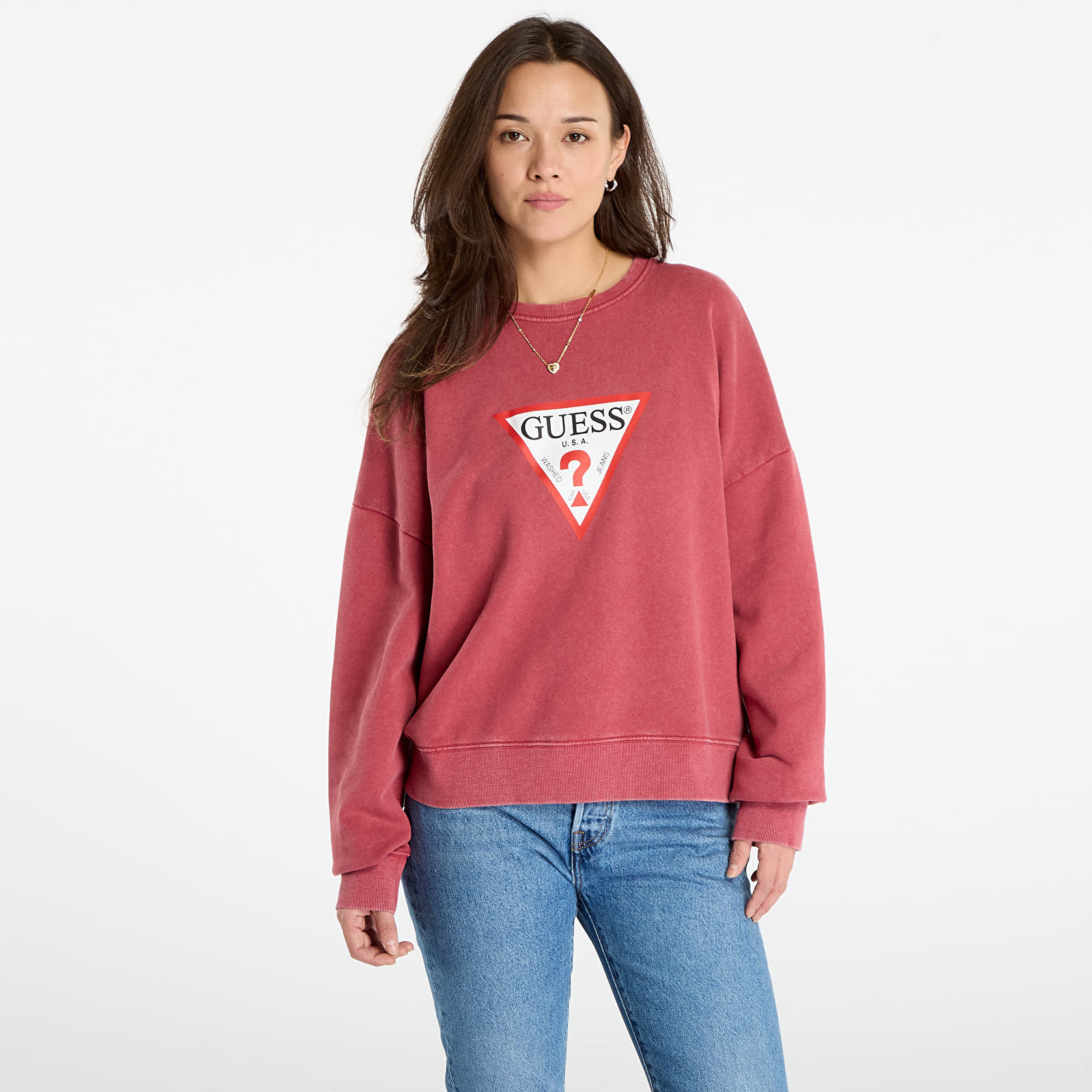 Mikiny Guess Jeans Cn Os Iconic Tria Washed Red