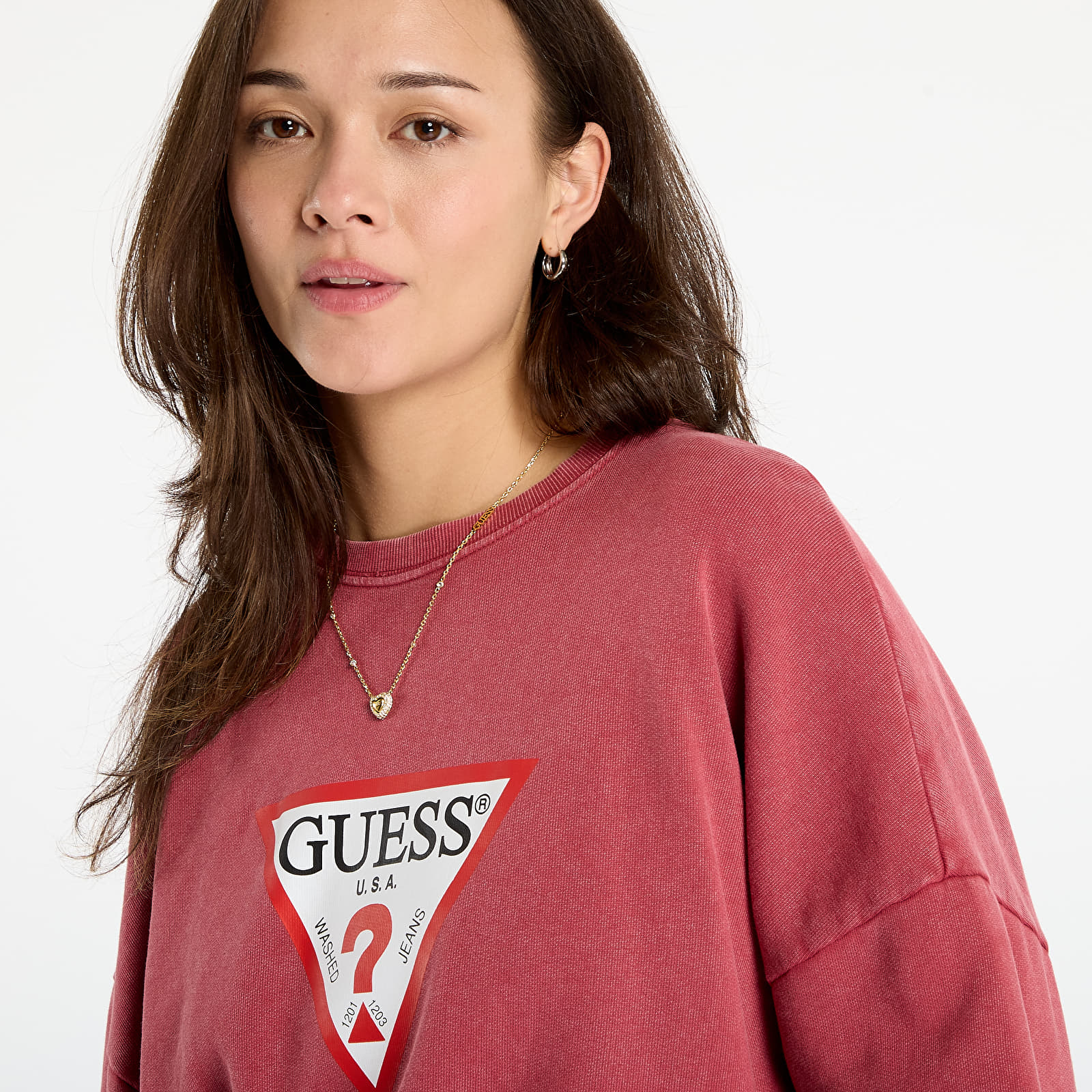 Mikiny Guess Jeans Cn Os Iconic Tria Washed Red