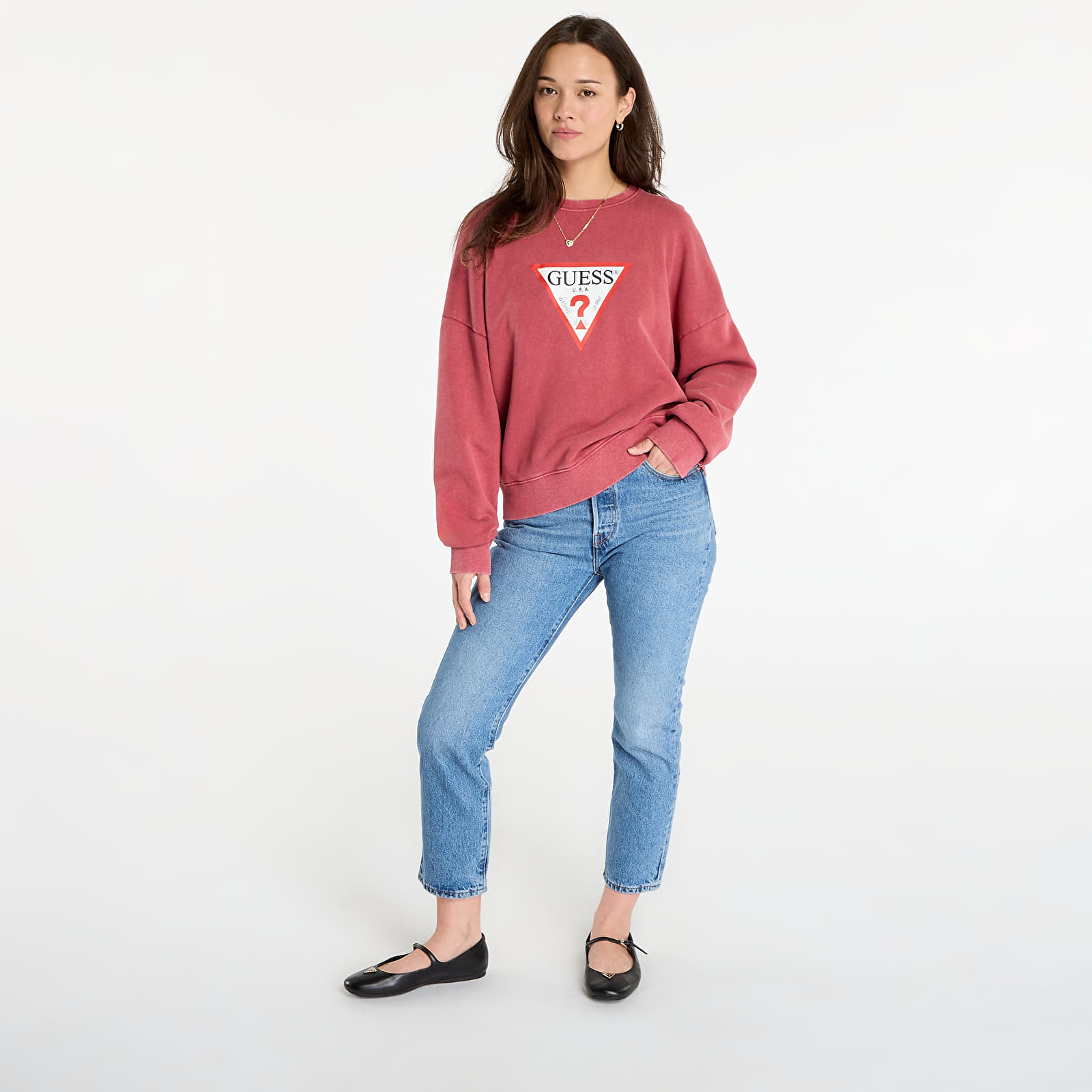 Mikiny Guess Jeans Cn Os Iconic Tria Washed Red