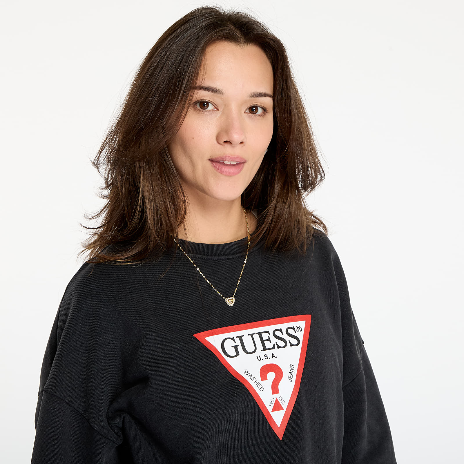 Mikiny Guess Jeans Cn Os Iconic Tria Washed Black