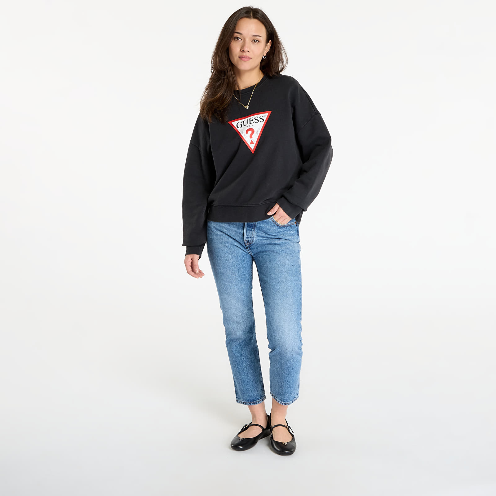 Mikiny Guess Jeans Cn Os Iconic Tria Washed Black