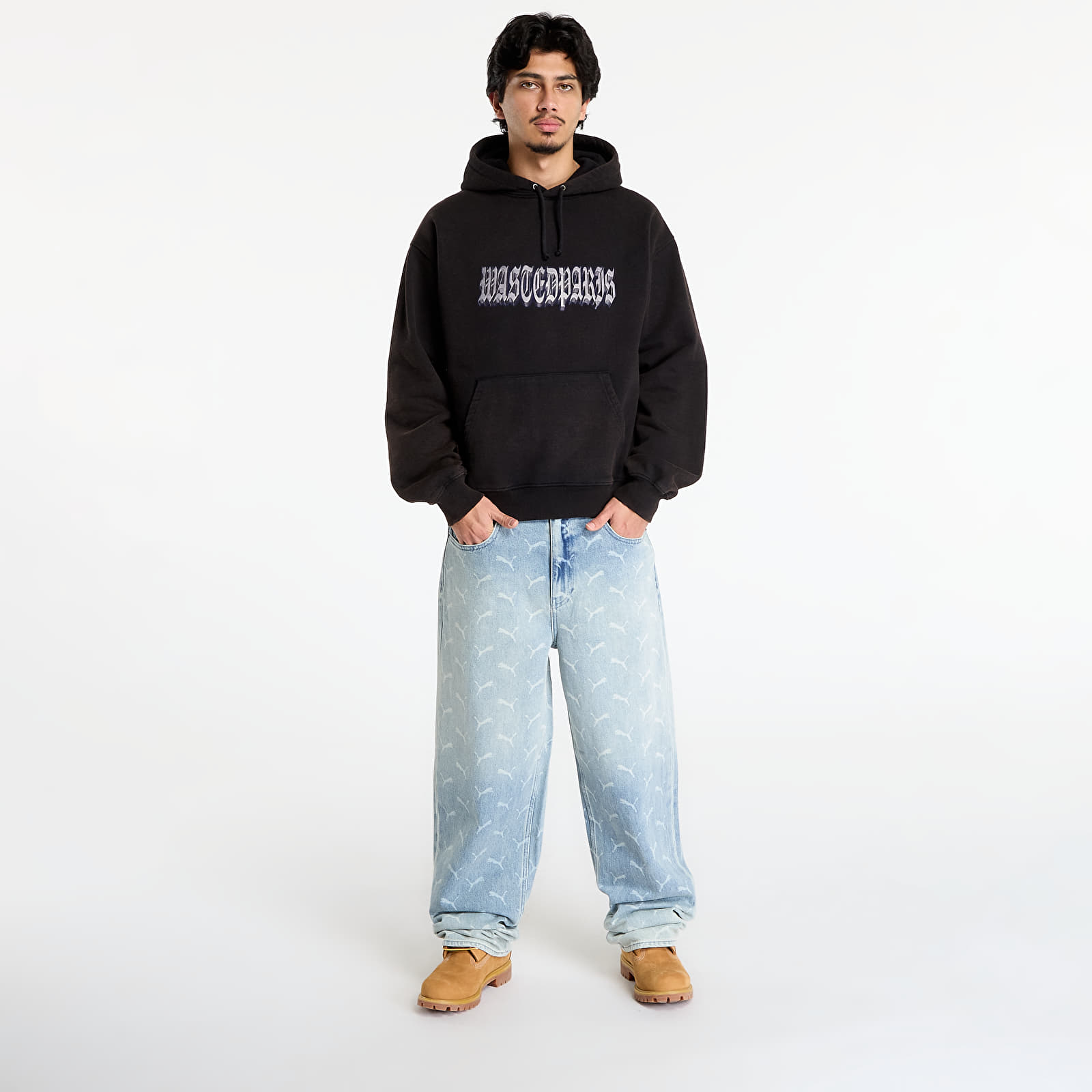 Felpe con cappuccio uomo Wasted Paris M Run Hoodie Faded Black