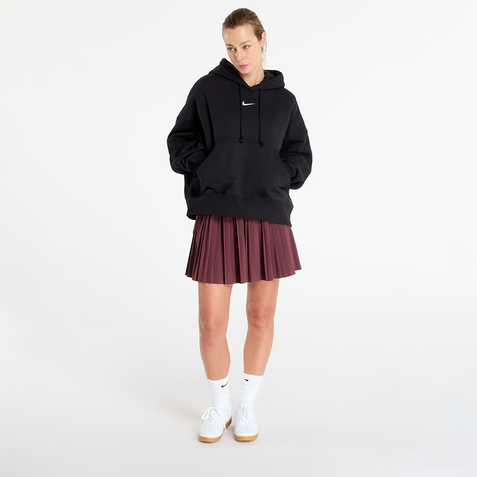Mikiny Nike Sportswear Phoenix Fleece Women's Over-Oversized Pullover Hoodie Black/ Sail
