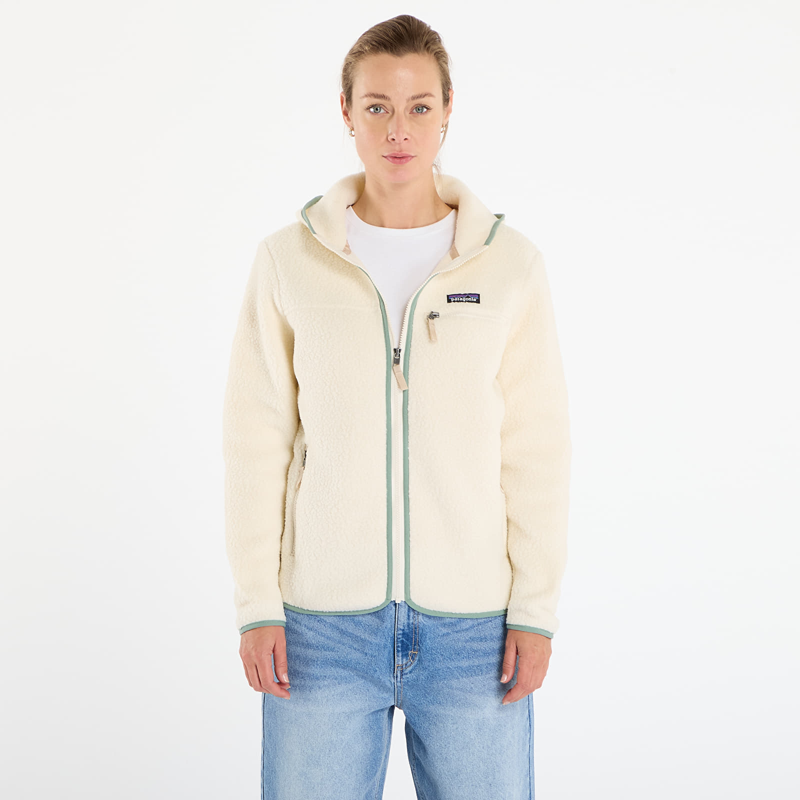 Mikiny Patagonia W's Retro Pile Hoody Natural/ Ellwood Green
