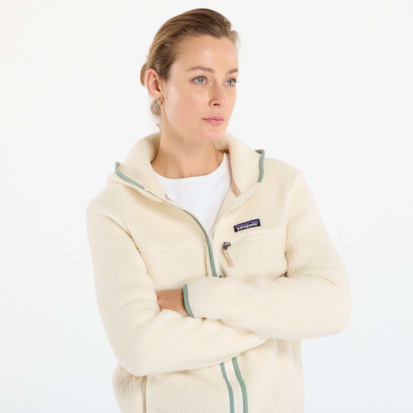 Mikiny Patagonia W's Retro Pile Hoody Natural/ Ellwood Green
