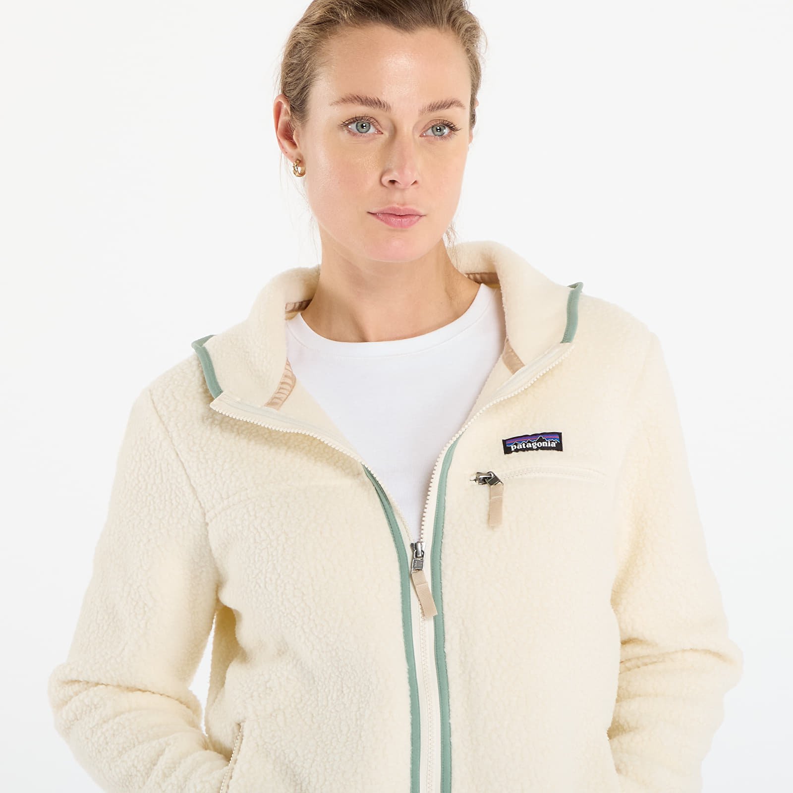 Mikiny Patagonia W's Retro Pile Hoody Natural/ Ellwood Green