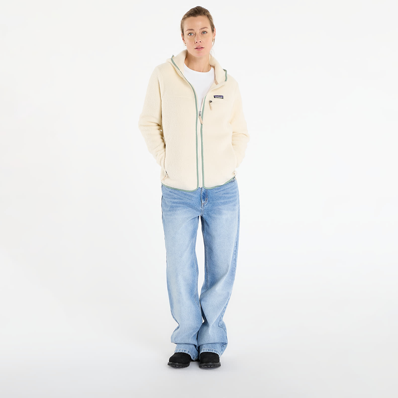 Mikiny Patagonia W's Retro Pile Hoody Natural/ Ellwood Green