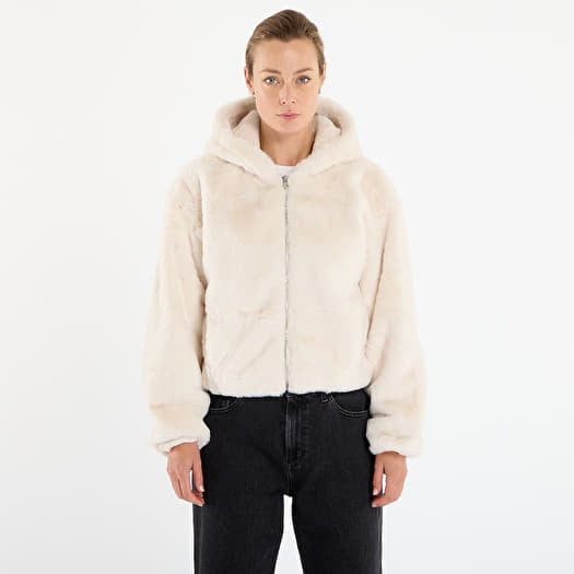 Urban Classics Ladies Full Zip Faux Fur Hoodie White Sand