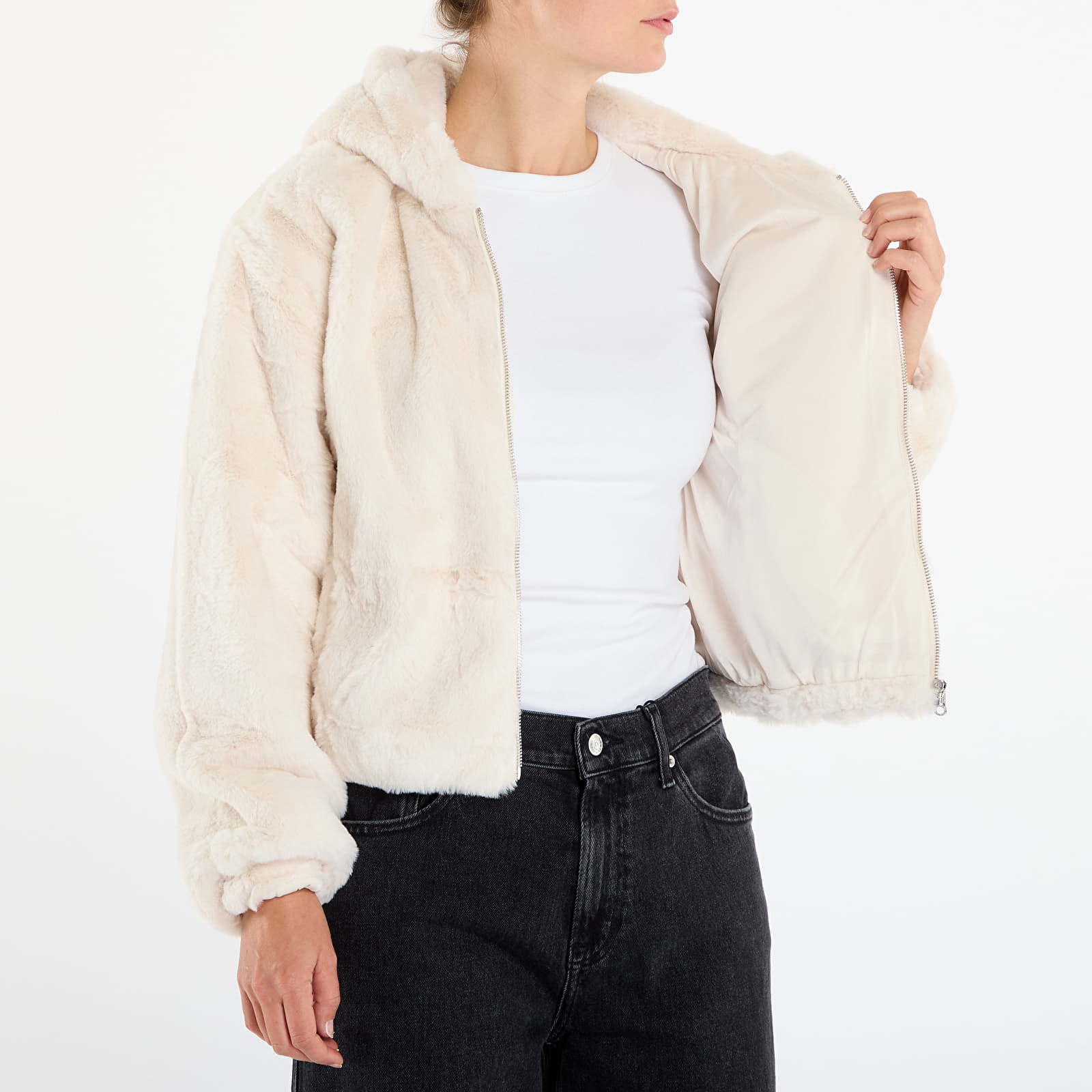 Суичърти Urban Classics Ladies Full Zip Faux Fur Hoodie White Sand