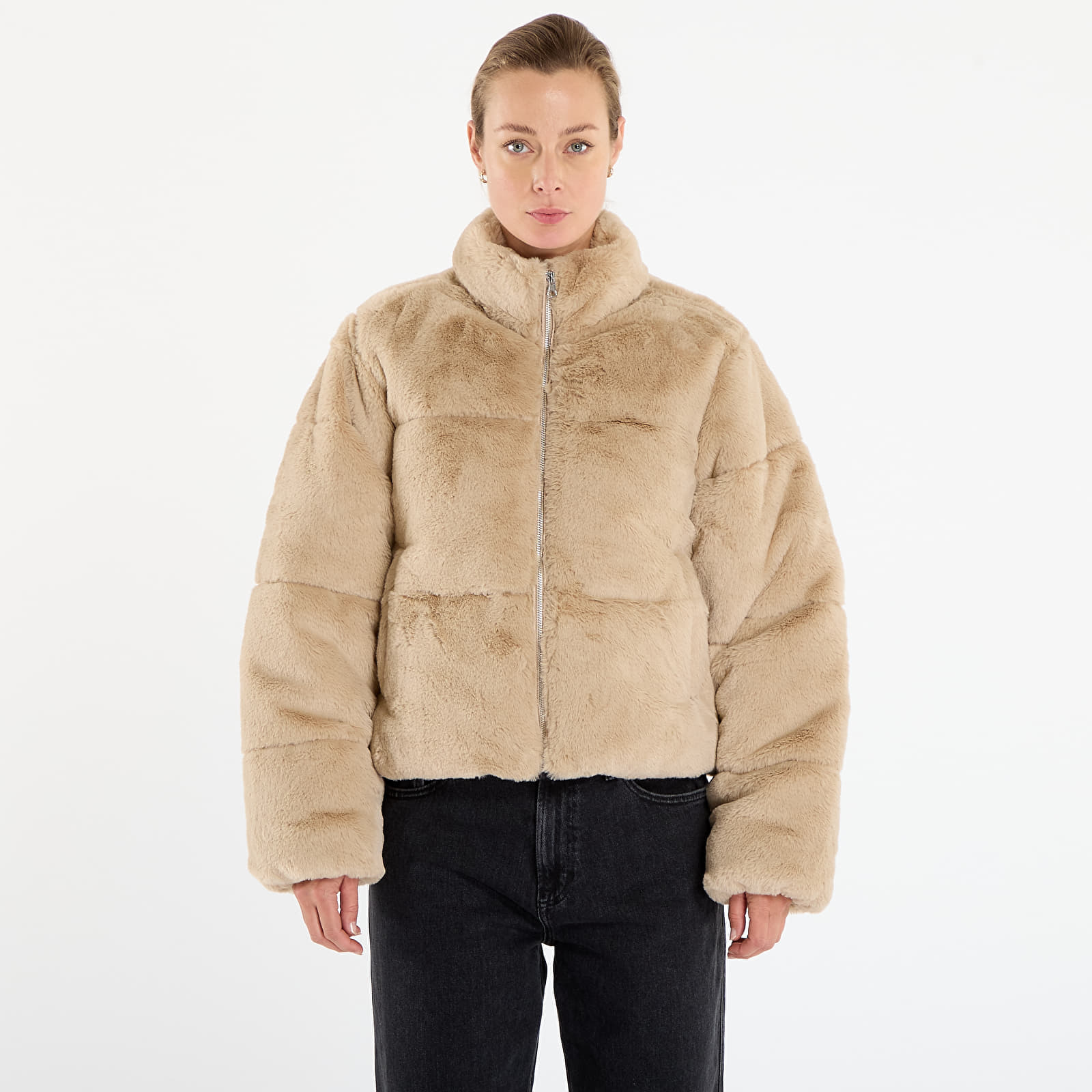 Jas Urban Classics Ladies Short Faux Fur Puffer Jacket Wetsand L