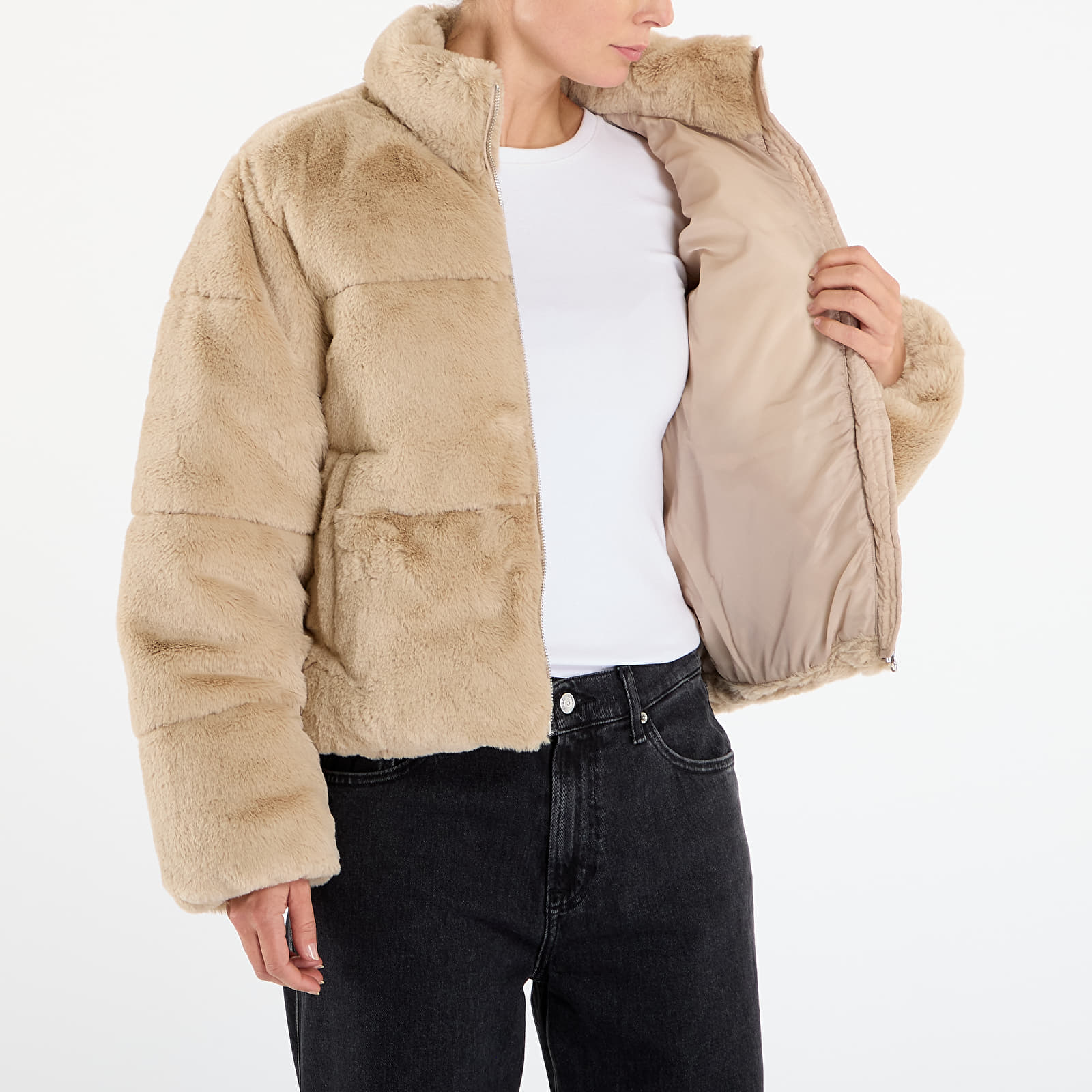 Jakker Urban Classics Ladies Short Faux Fur Puffer Jacket Wetsand