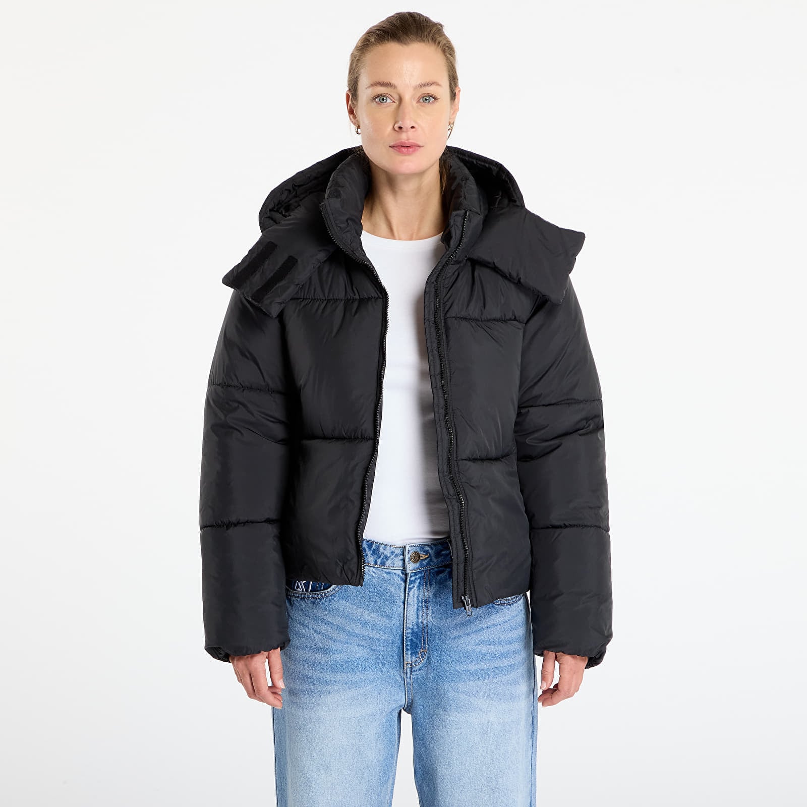 Jachetă Urban Classics Ladies Hooded Collar Puffer Jacket Black L