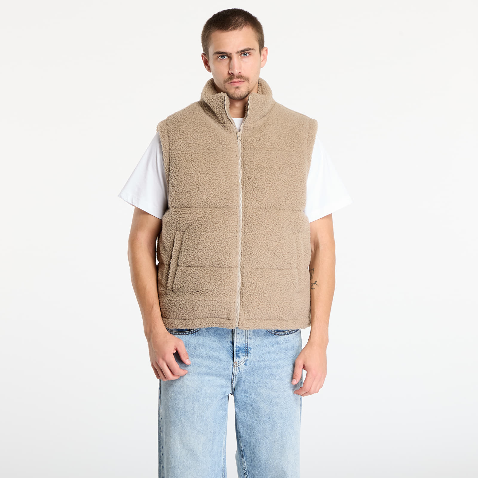 Vests Urban Classics Basic Teddy Puffer Vest Dark Taupe