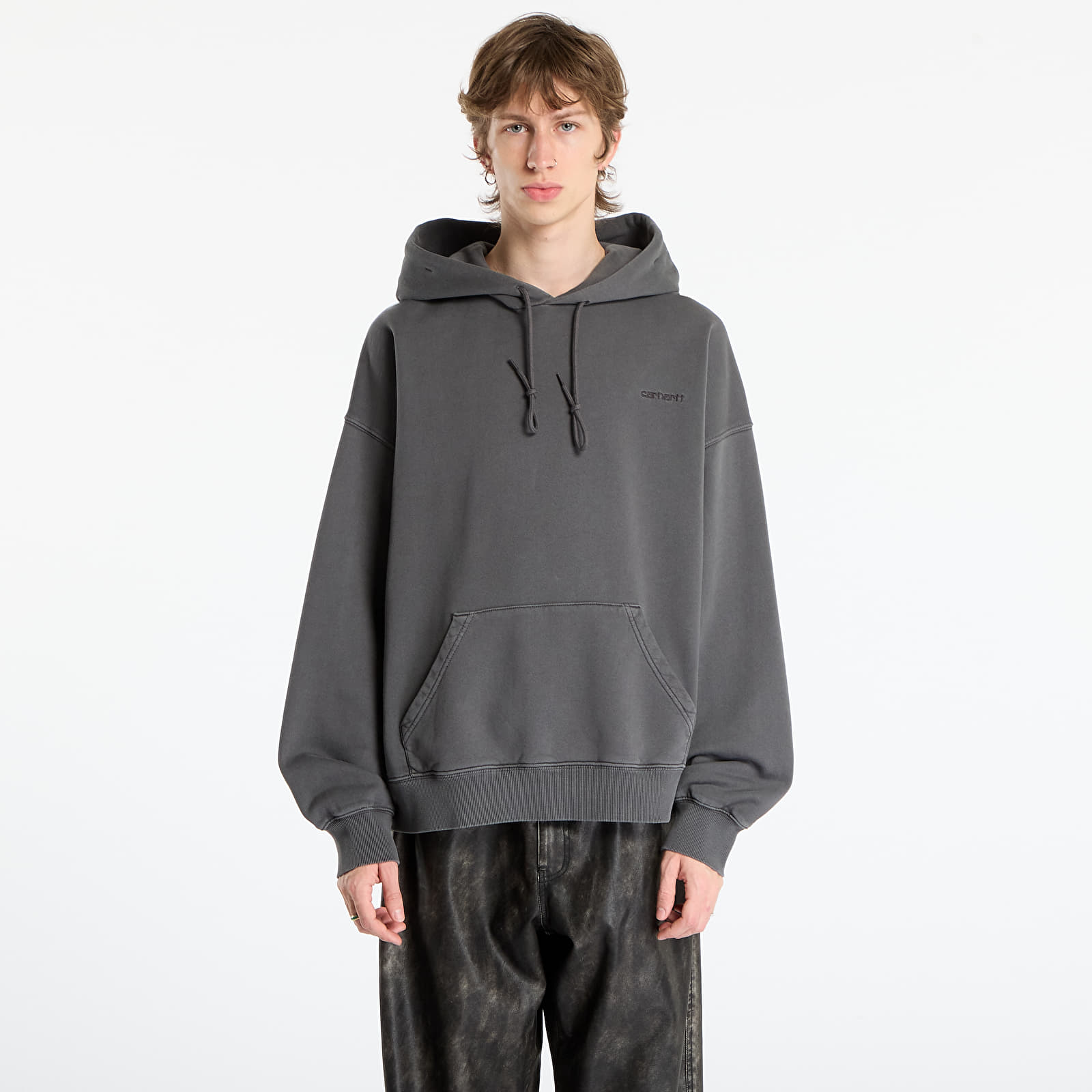 Férfi kapucnis pulcsik Carhartt WIP Hooded Benton Sweat UNISEX Graphite Garment Dyed