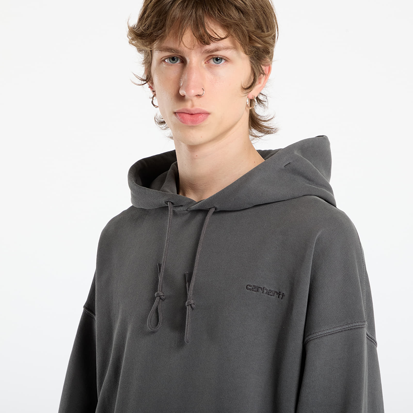 Férfi kapucnis pulcsik Carhartt WIP Hooded Benton Sweat UNISEX Graphite Garment Dyed