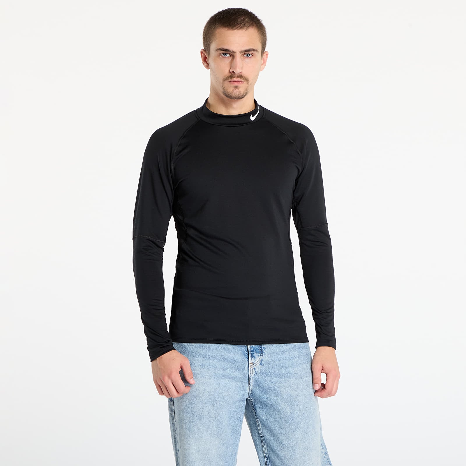 Férfi pólok Nike Pro Men's Dri-FIT Warm Long-Sleeve Fitness Mock Black/ White