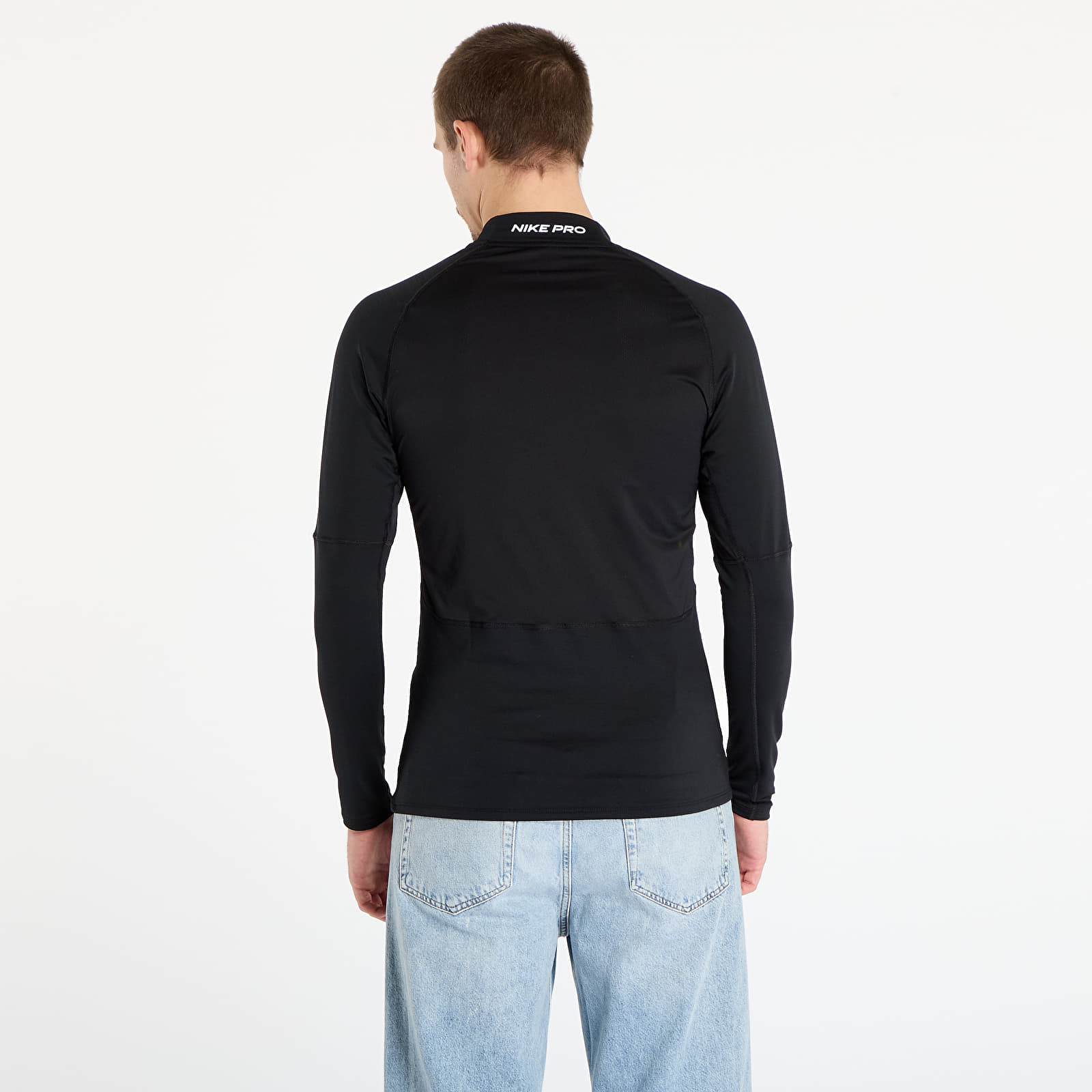 Férfi pólok Nike Pro Men's Dri-FIT Warm Long-Sleeve Fitness Mock Black/ White