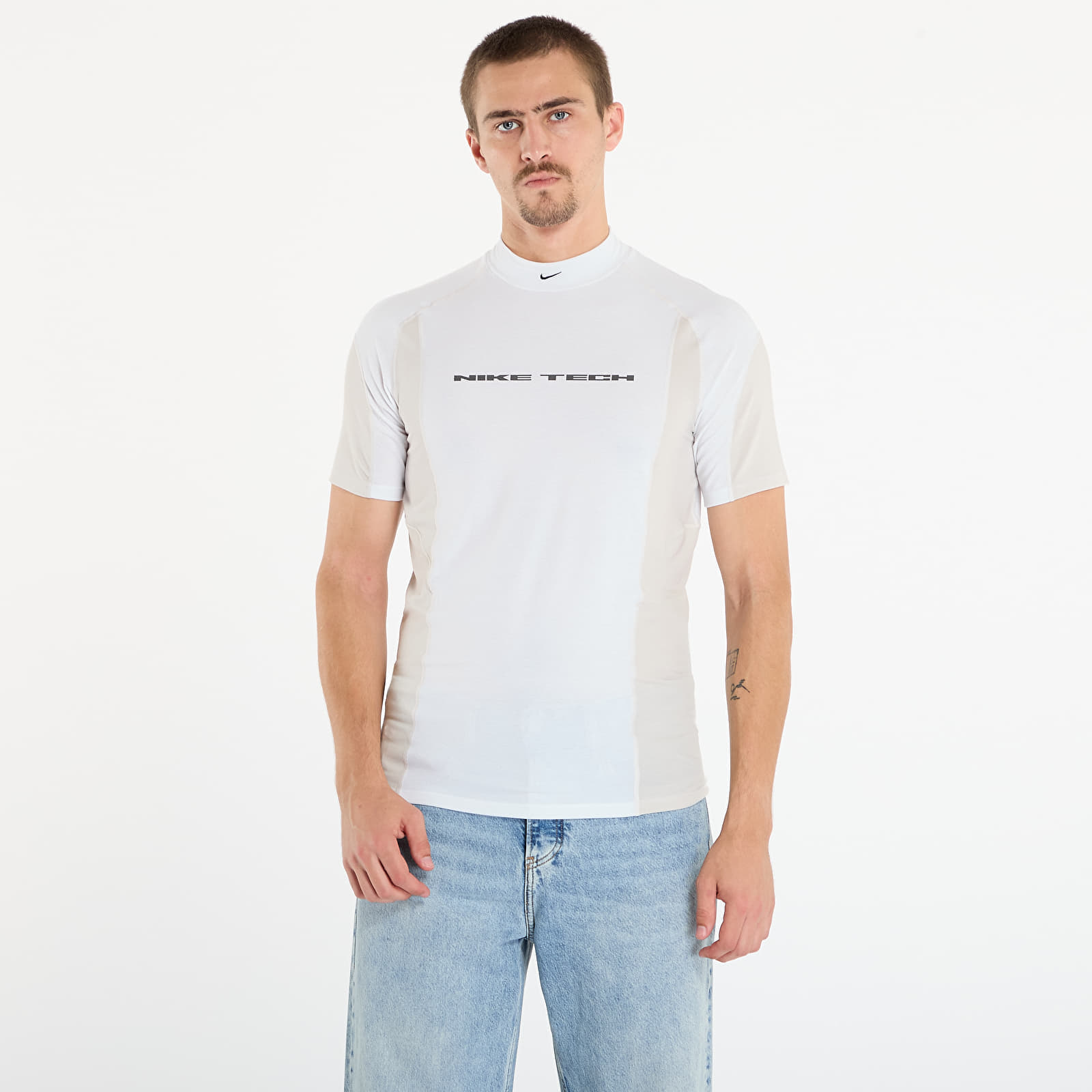 Tricou Nike Tech Mens Dri-FIT Short-Sleeve Base Layer White/ Light Bone/ Light Bone/ Black L