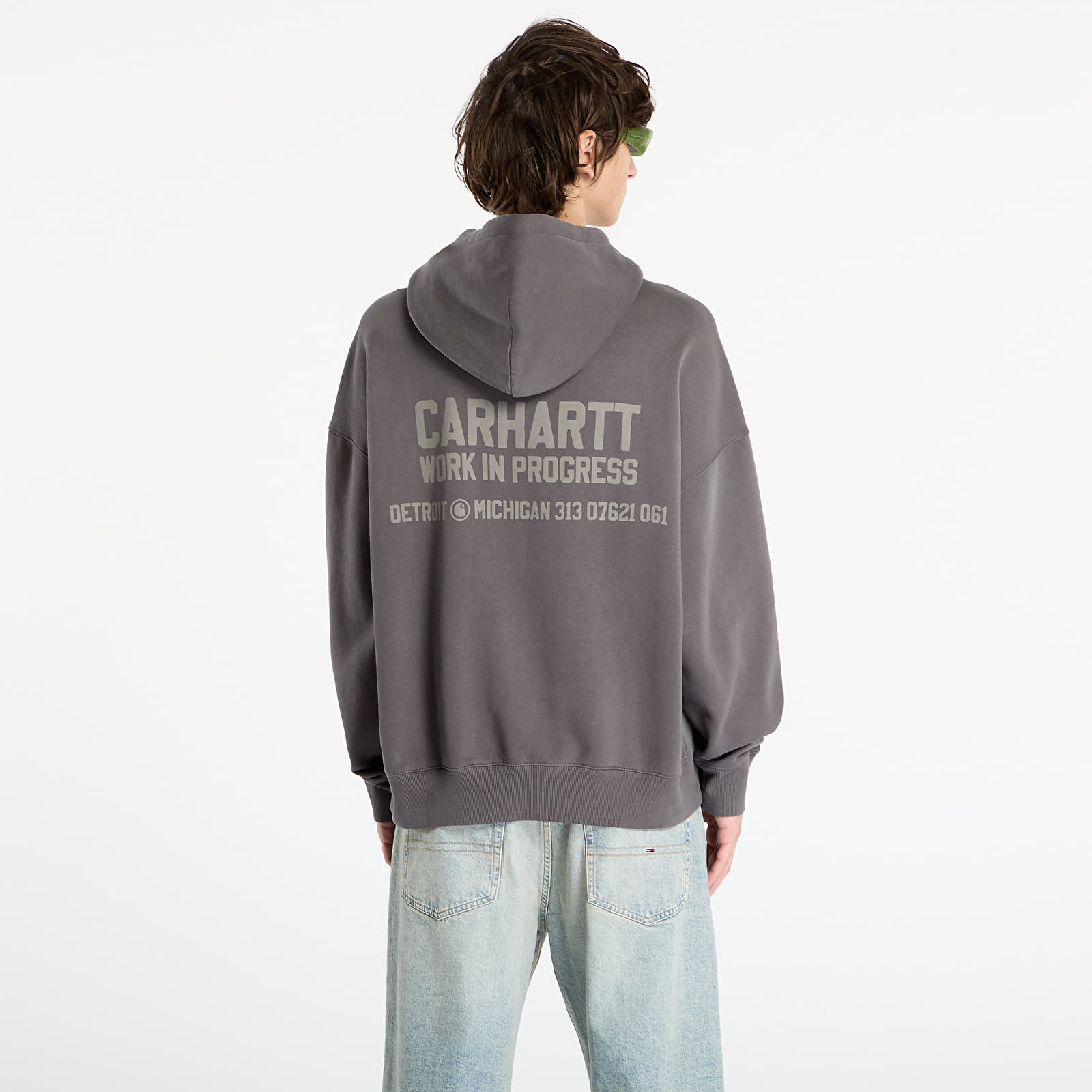 Мъжки суичъри Carhartt WIP Hooded Distance Sweat UNISEX Graphite Stone Dyed