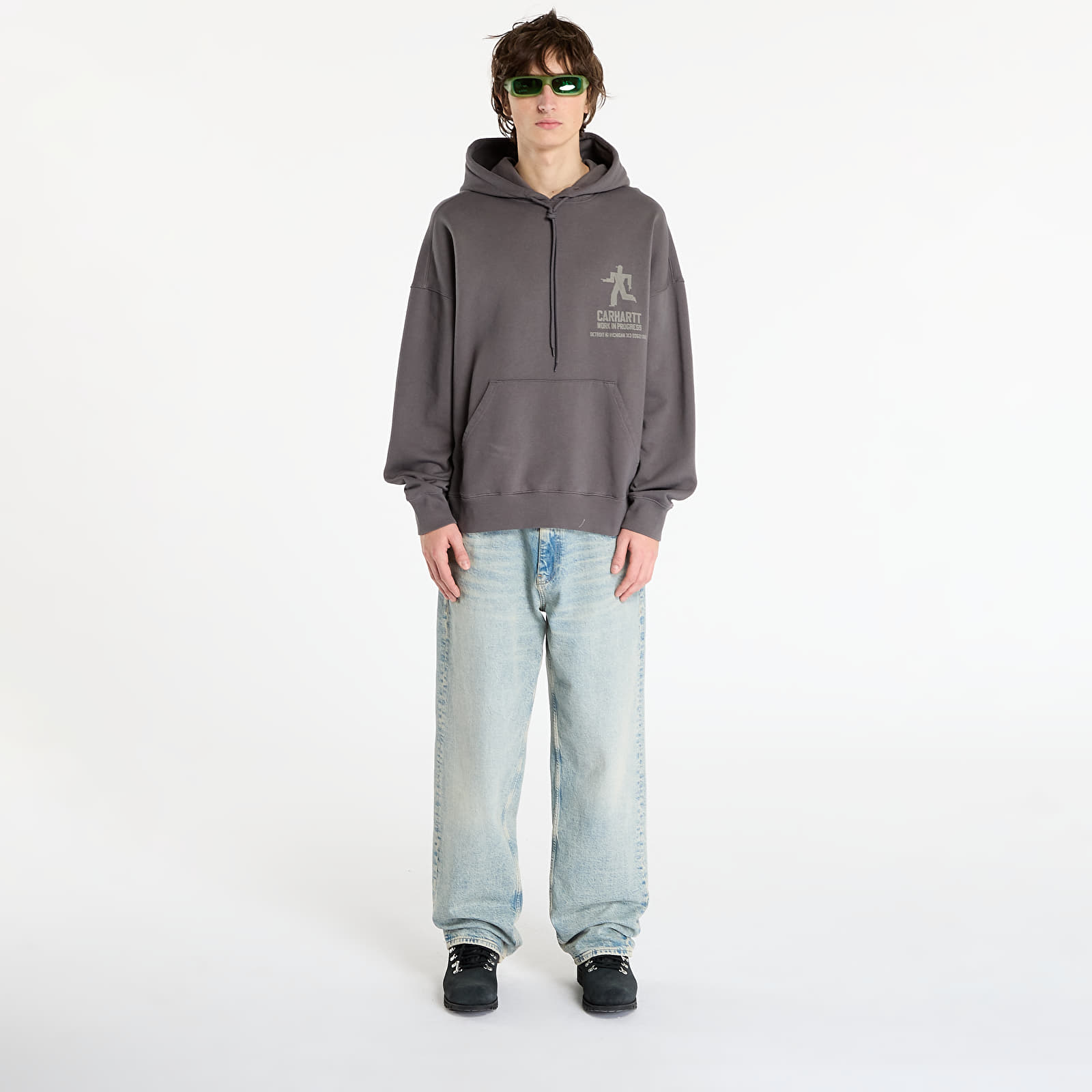 Мъжки суичъри Carhartt WIP Hooded Distance Sweat UNISEX Graphite Stone Dyed