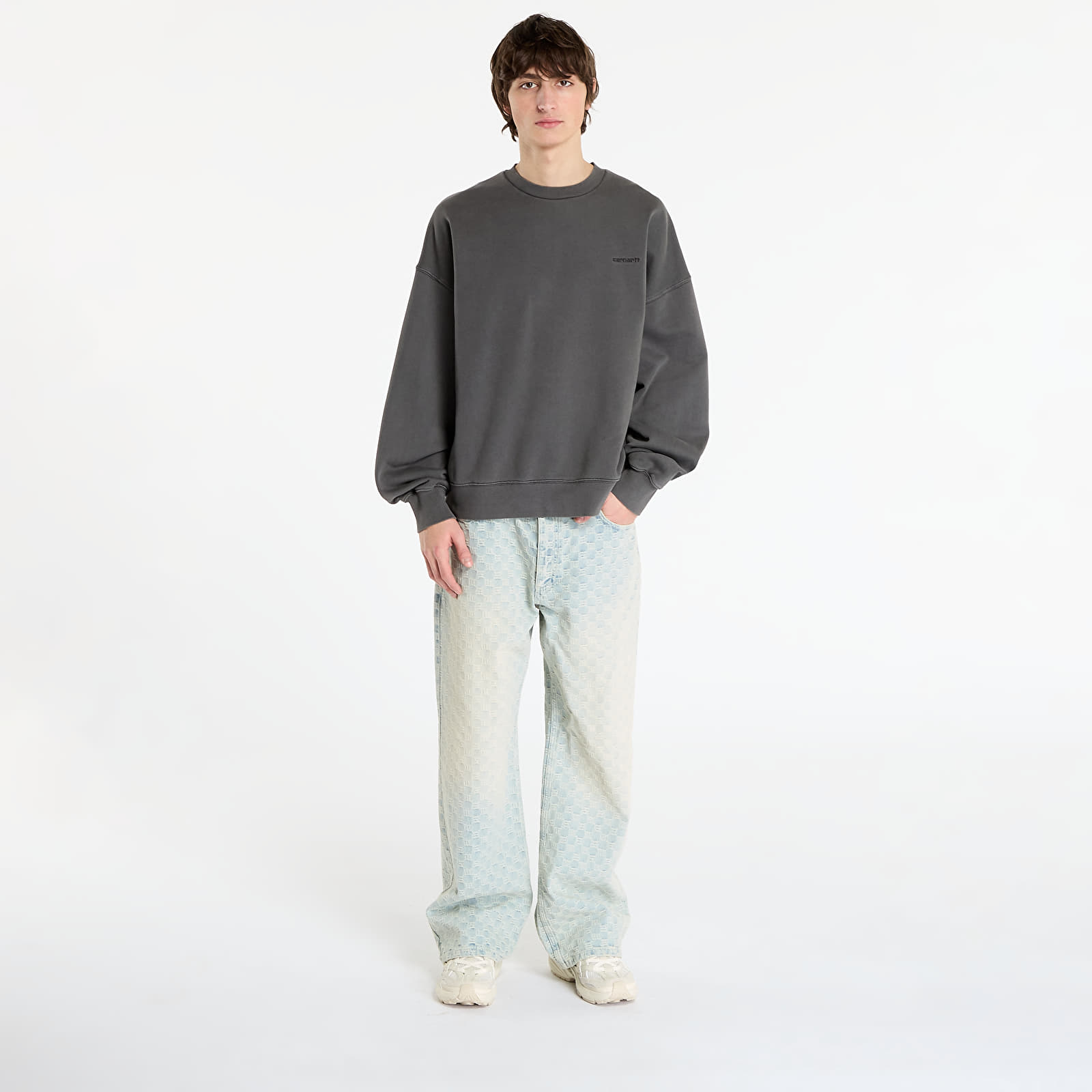 Мъжки суичъри Carhartt WIP Benton Sweat UNISEX Graphite Garment Dyed