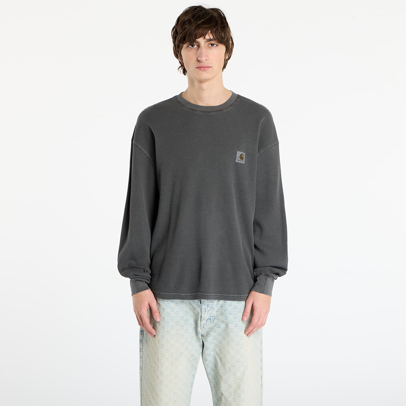 T-Shirts Männer Carhartt WIP L/S Vista Waffle T-Shirt UNISEX Black Garment Dyed