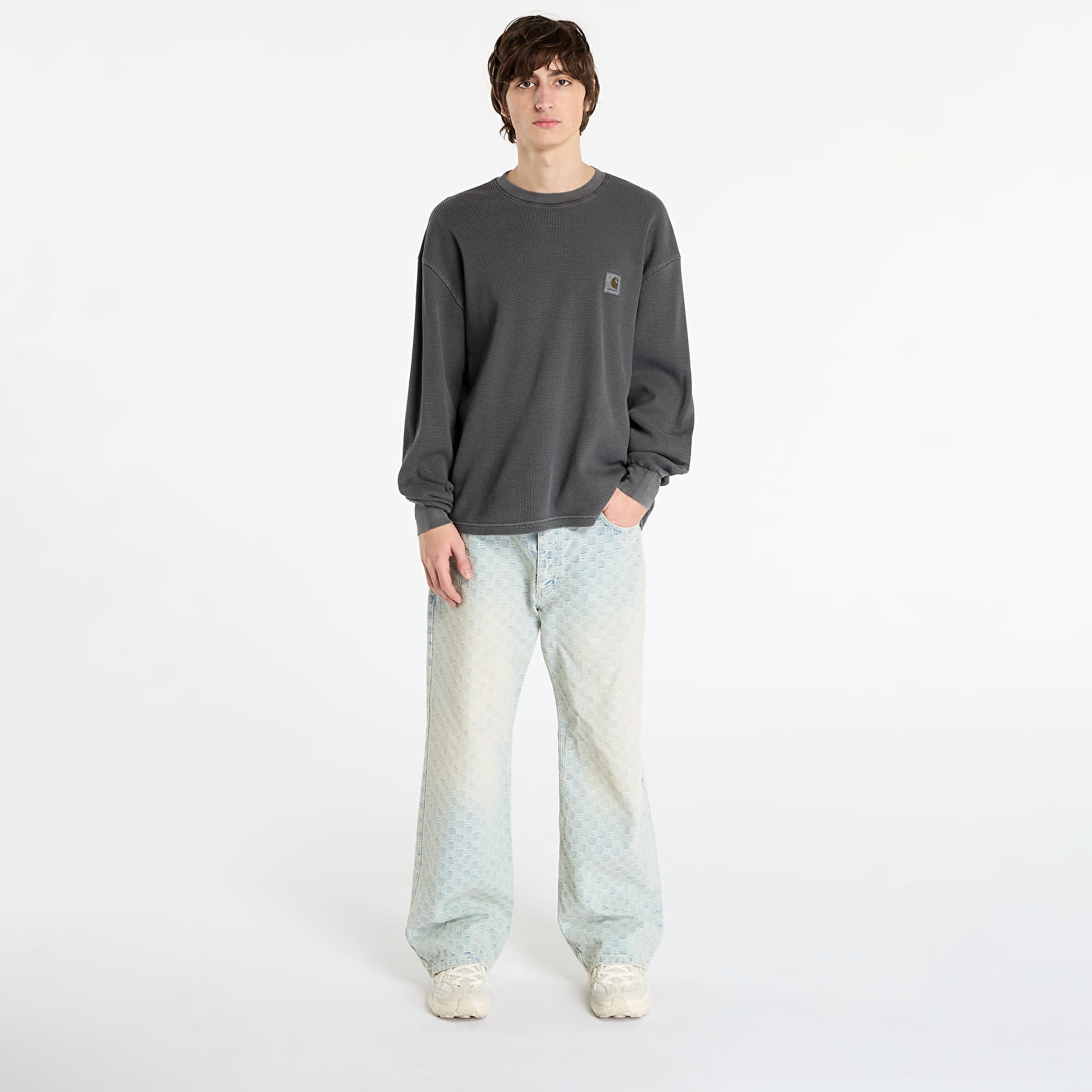 T-Shirts Männer Carhartt WIP L/S Vista Waffle T-Shirt UNISEX Black Garment Dyed