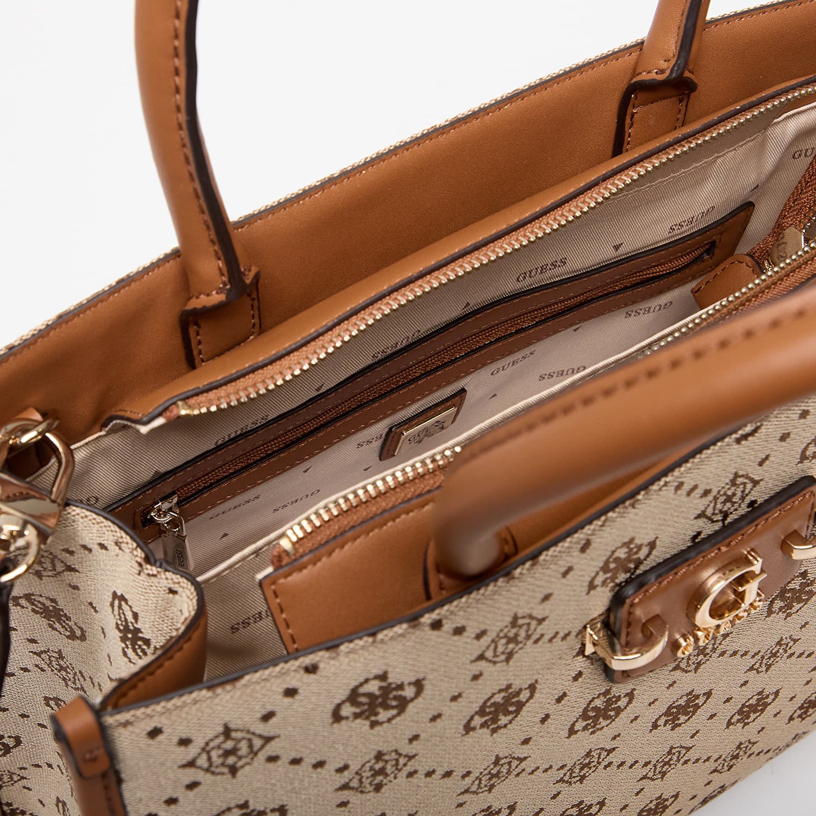 Genți de mână GUESS Neda 2 Comp Tote Latte Logo