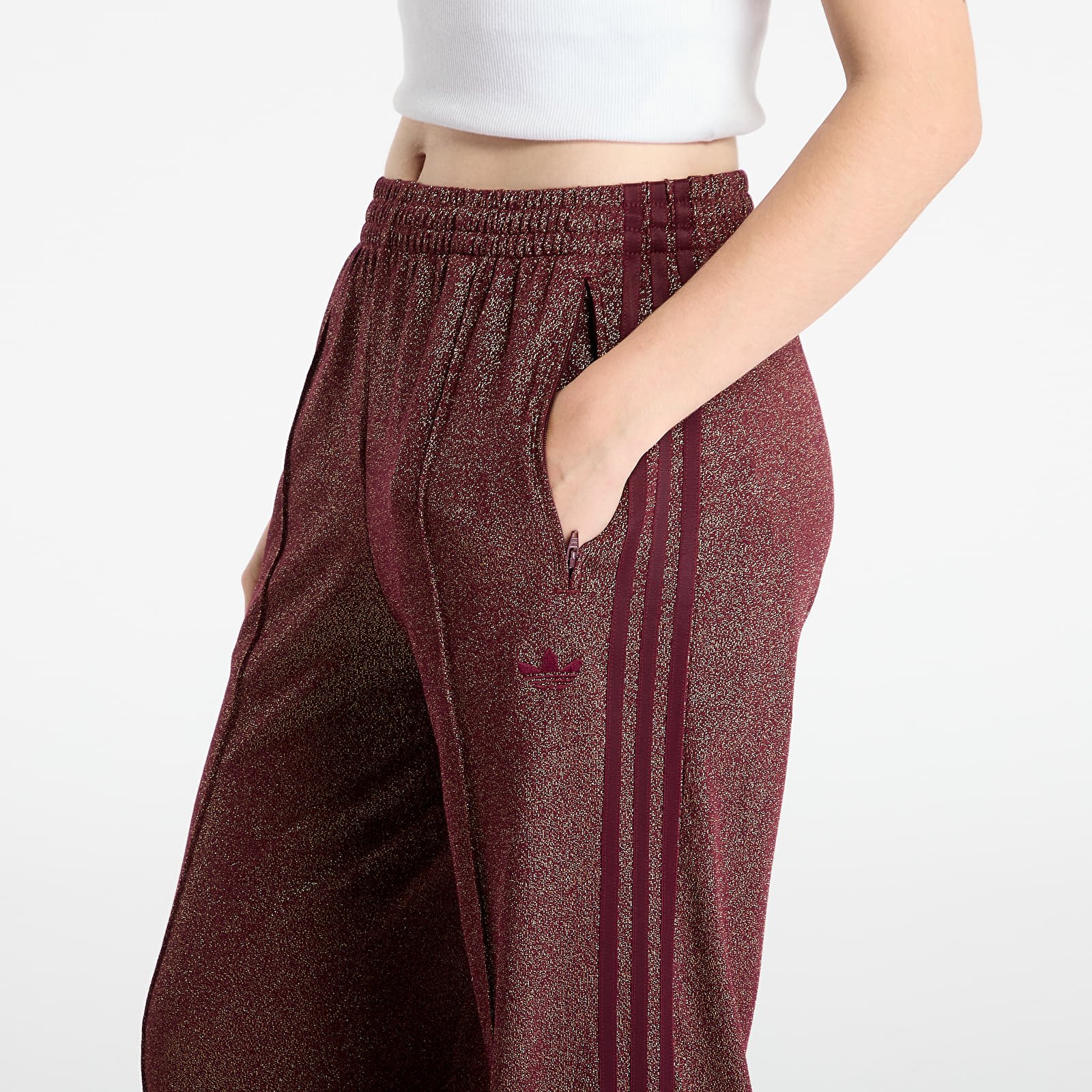 Dámské tepláky adidas Lurex Fb Track Pants Maroon/ Gold Metallic
