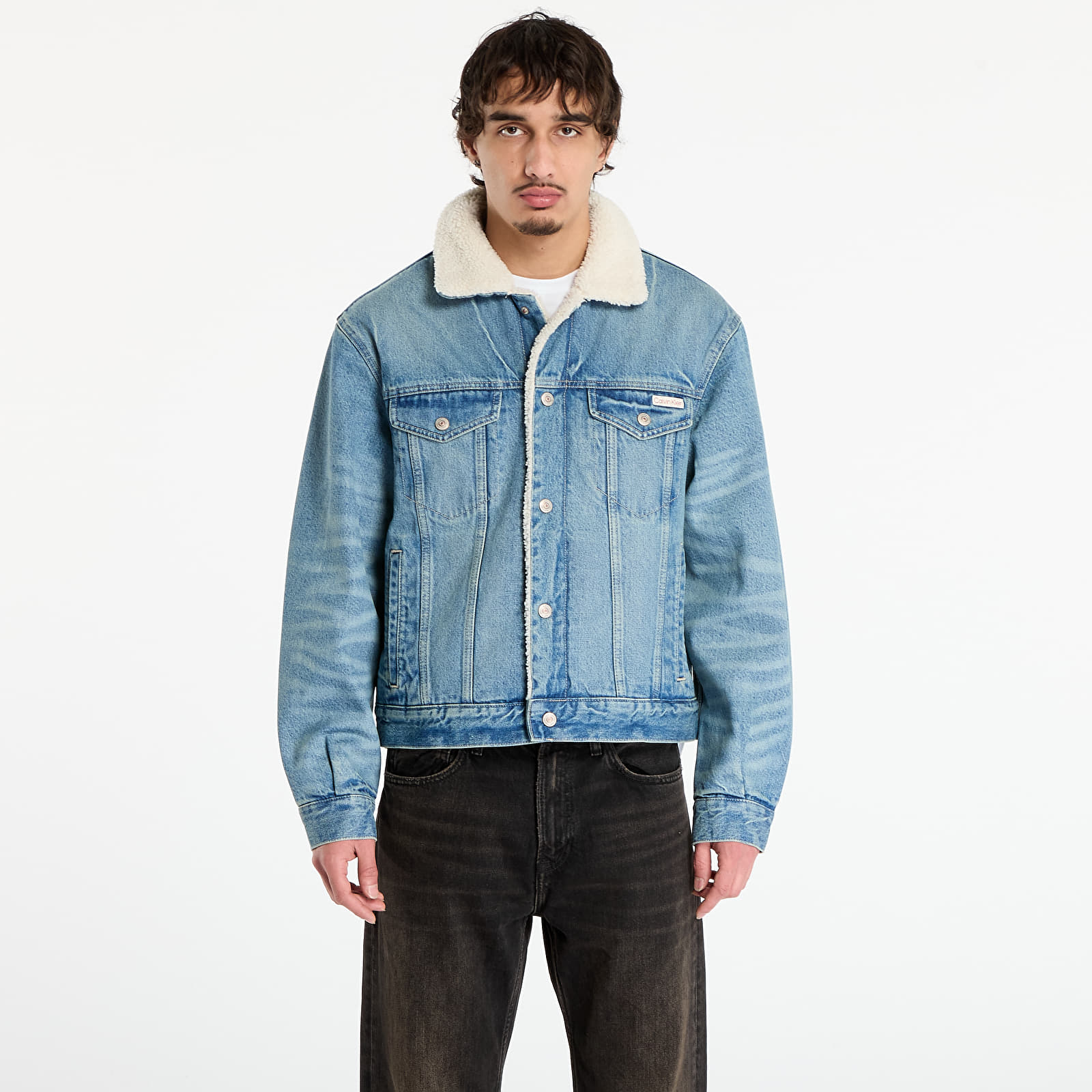 Jachete pentru bărbați Calvin Klein Jeans 90S Sherpa Trucker Jacket Blue