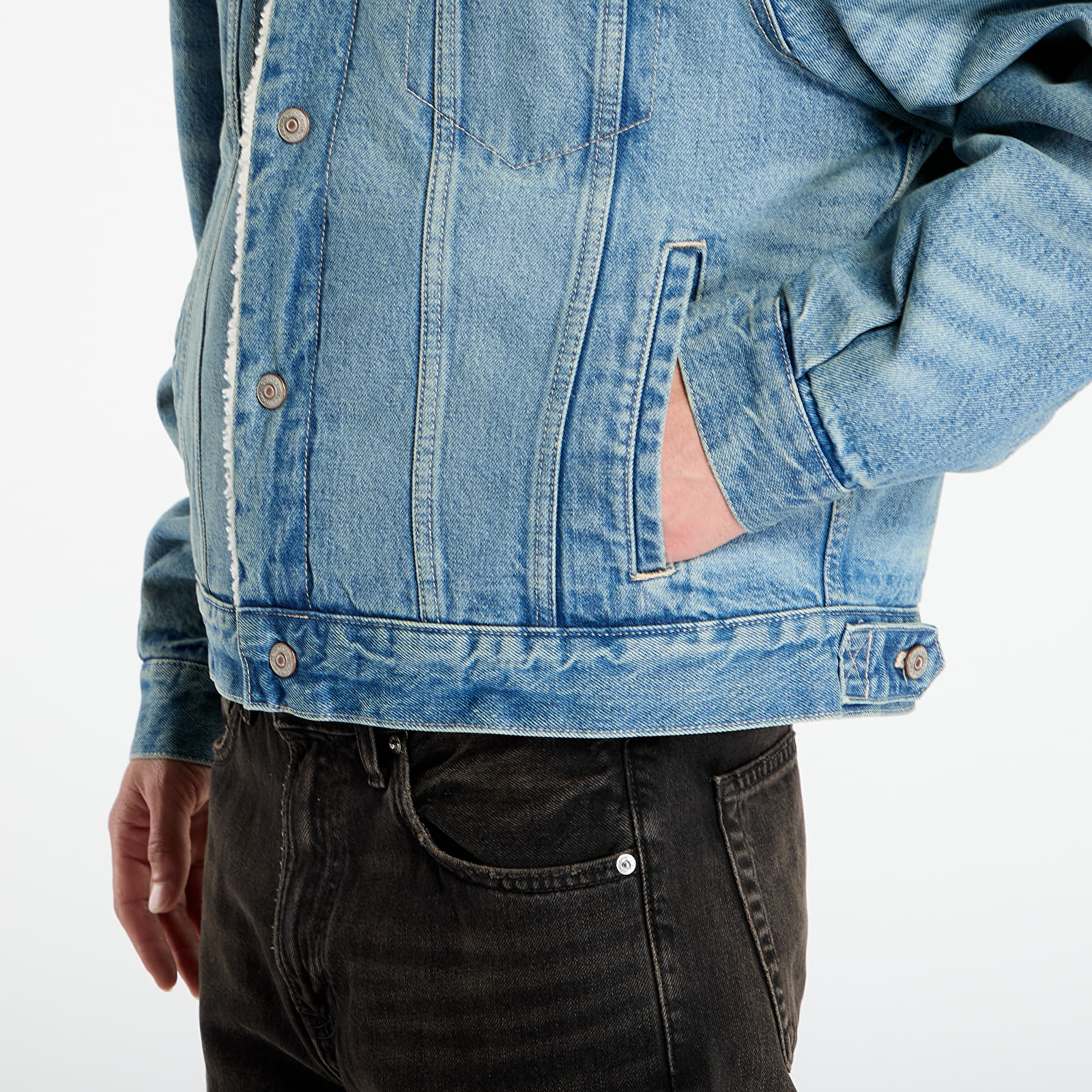 Jachete pentru bărbați Calvin Klein Jeans 90S Sherpa Trucker Jacket Blue