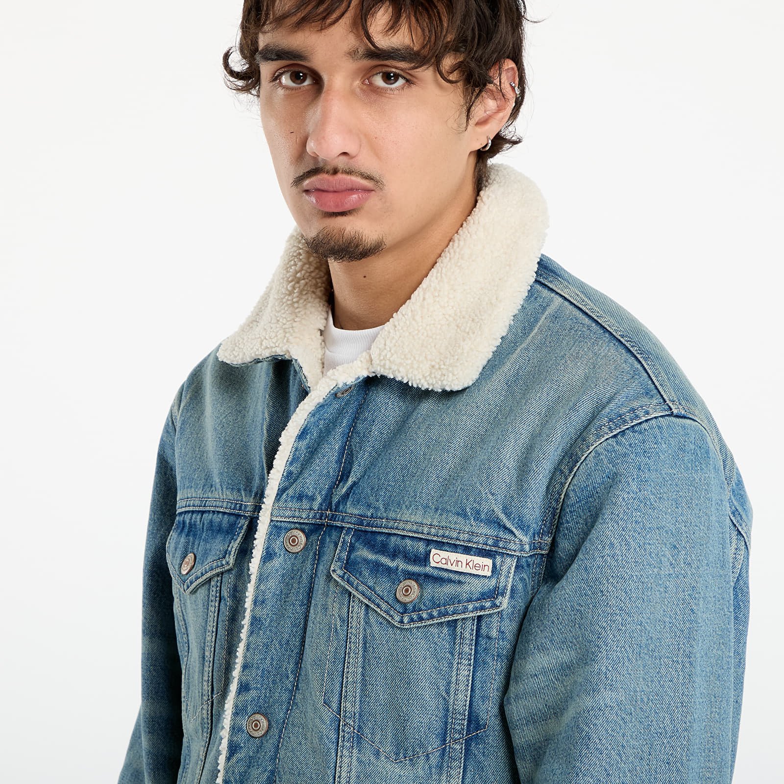 Jachete pentru bărbați Calvin Klein Jeans 90S Sherpa Trucker Jacket Blue