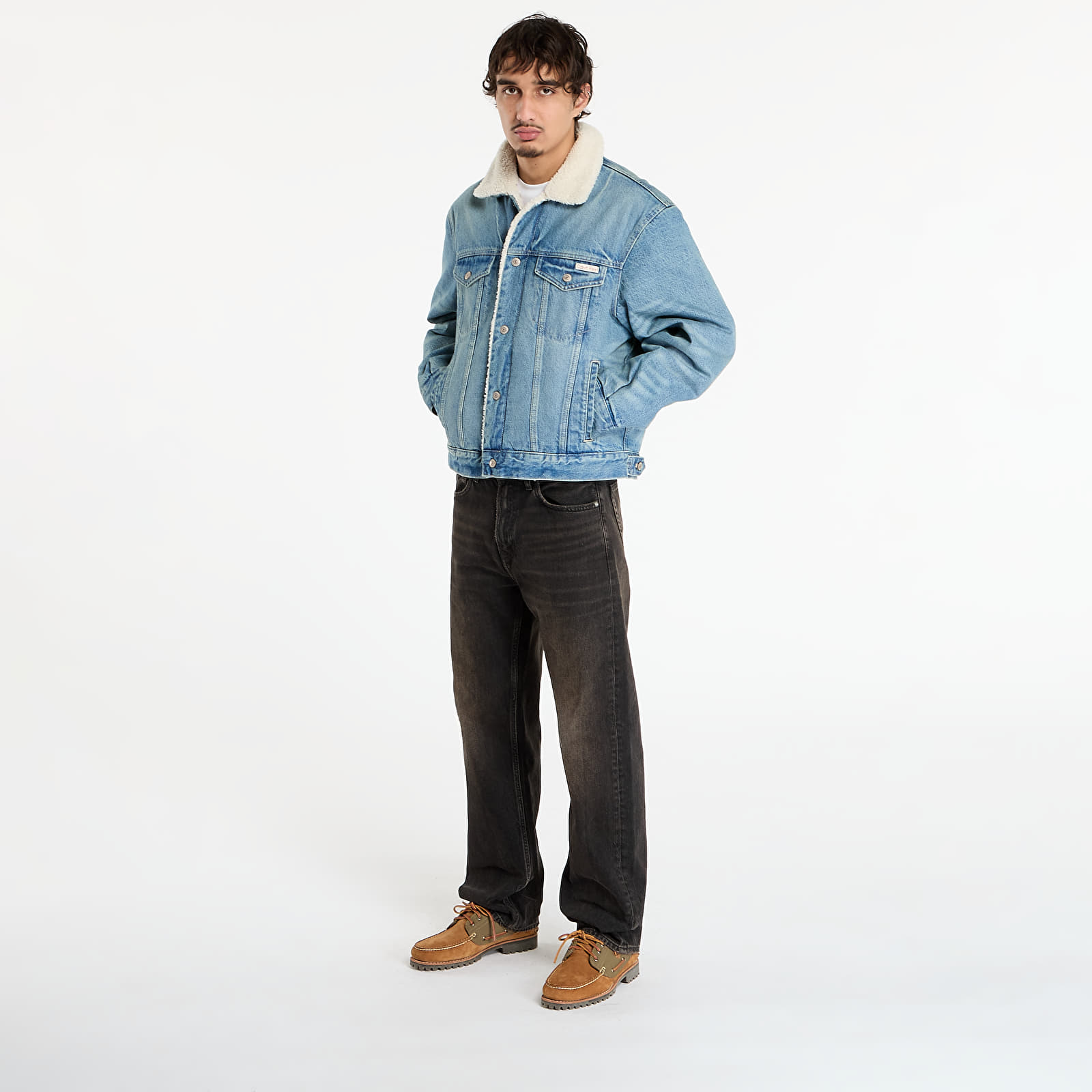 Jachete pentru bărbați Calvin Klein Jeans 90S Sherpa Trucker Jacket Blue