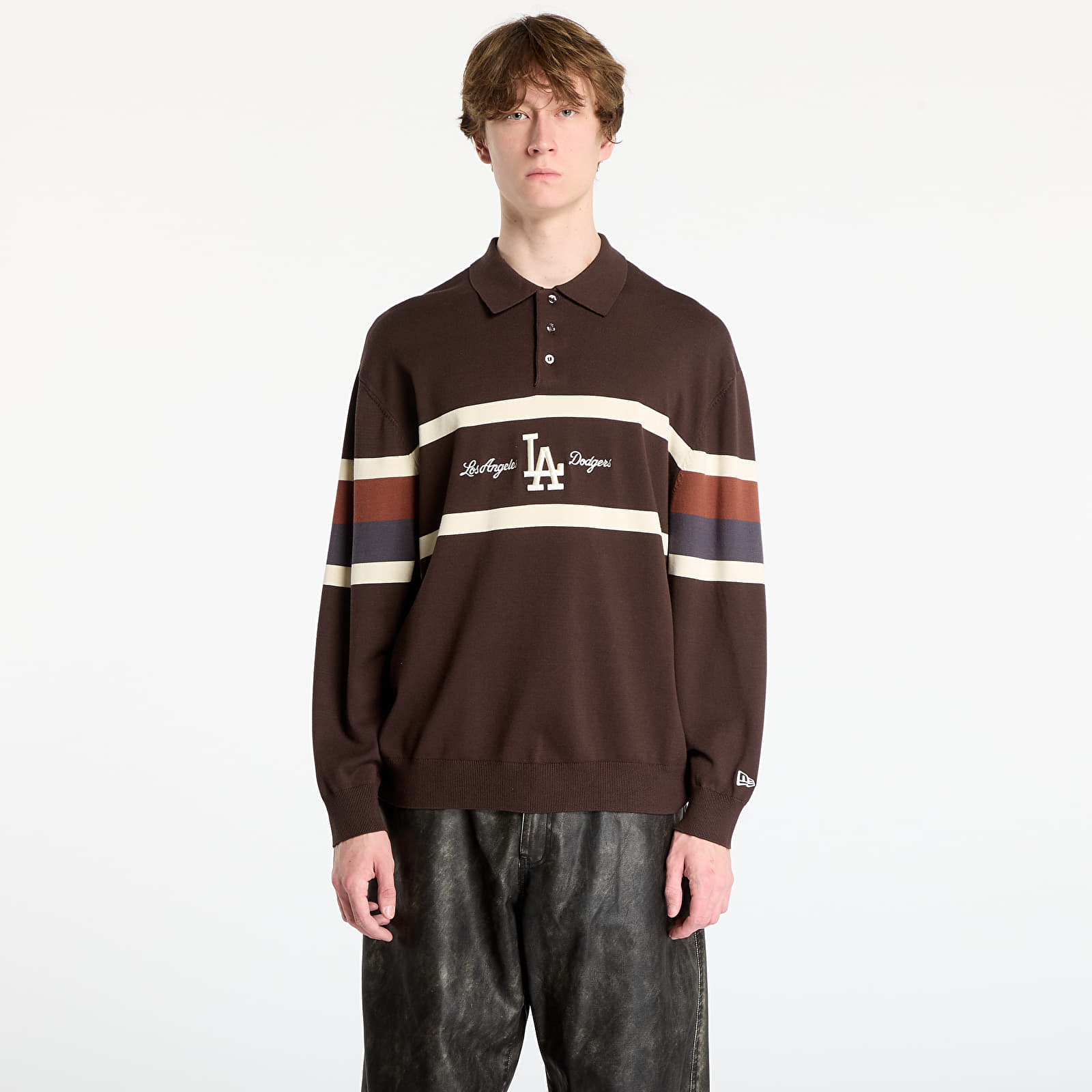 Мъжки пуловери New Era MLB LA Dodgers Knit Rugby Shirt UNISEX Brown