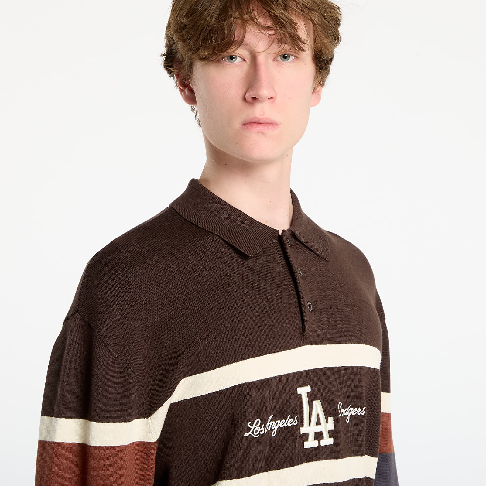 Мъжки пуловери New Era MLB LA Dodgers Knit Rugby Shirt UNISEX Brown