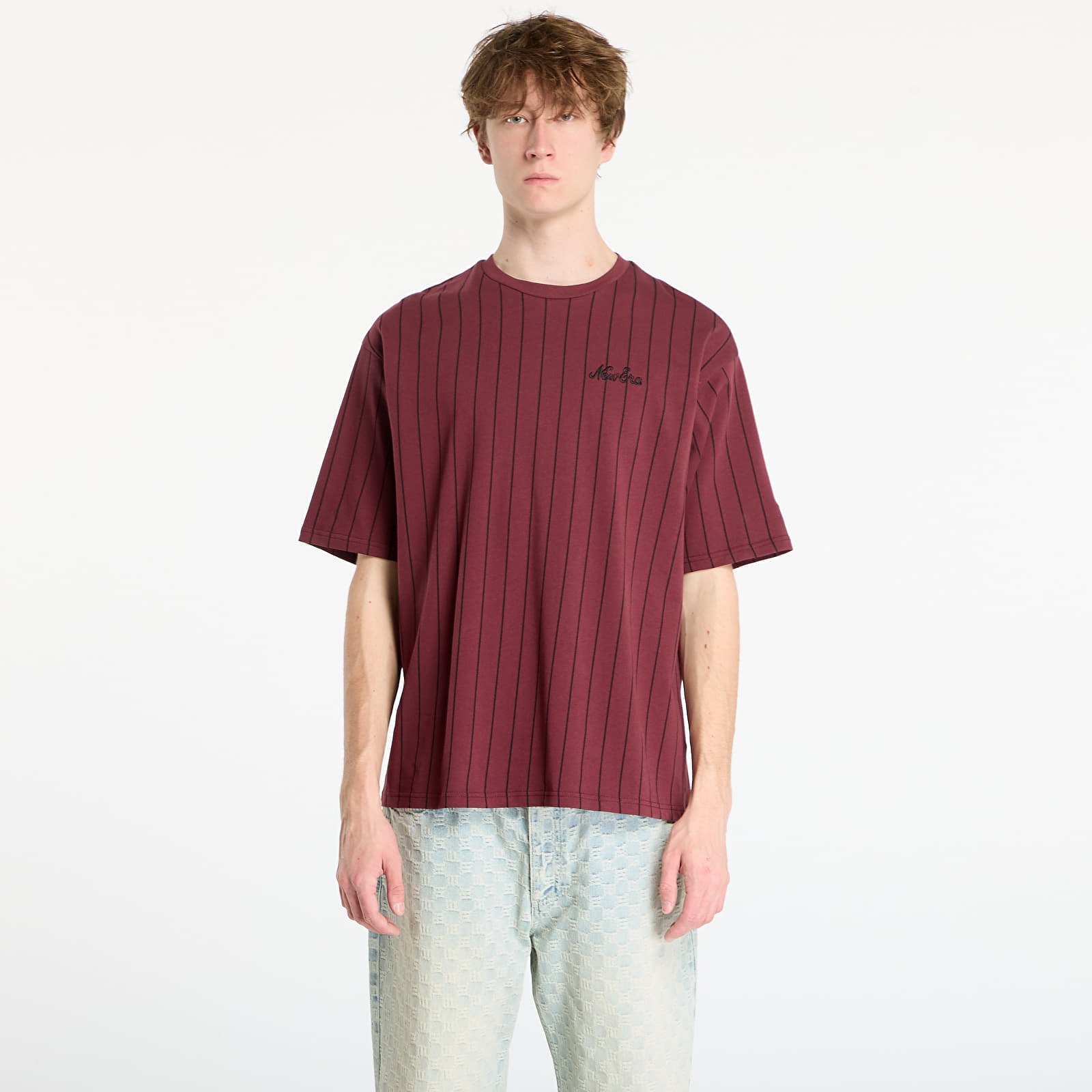 Pánská trička New Era Pinstripe Os Tee UNISEX Frosted Burgundy