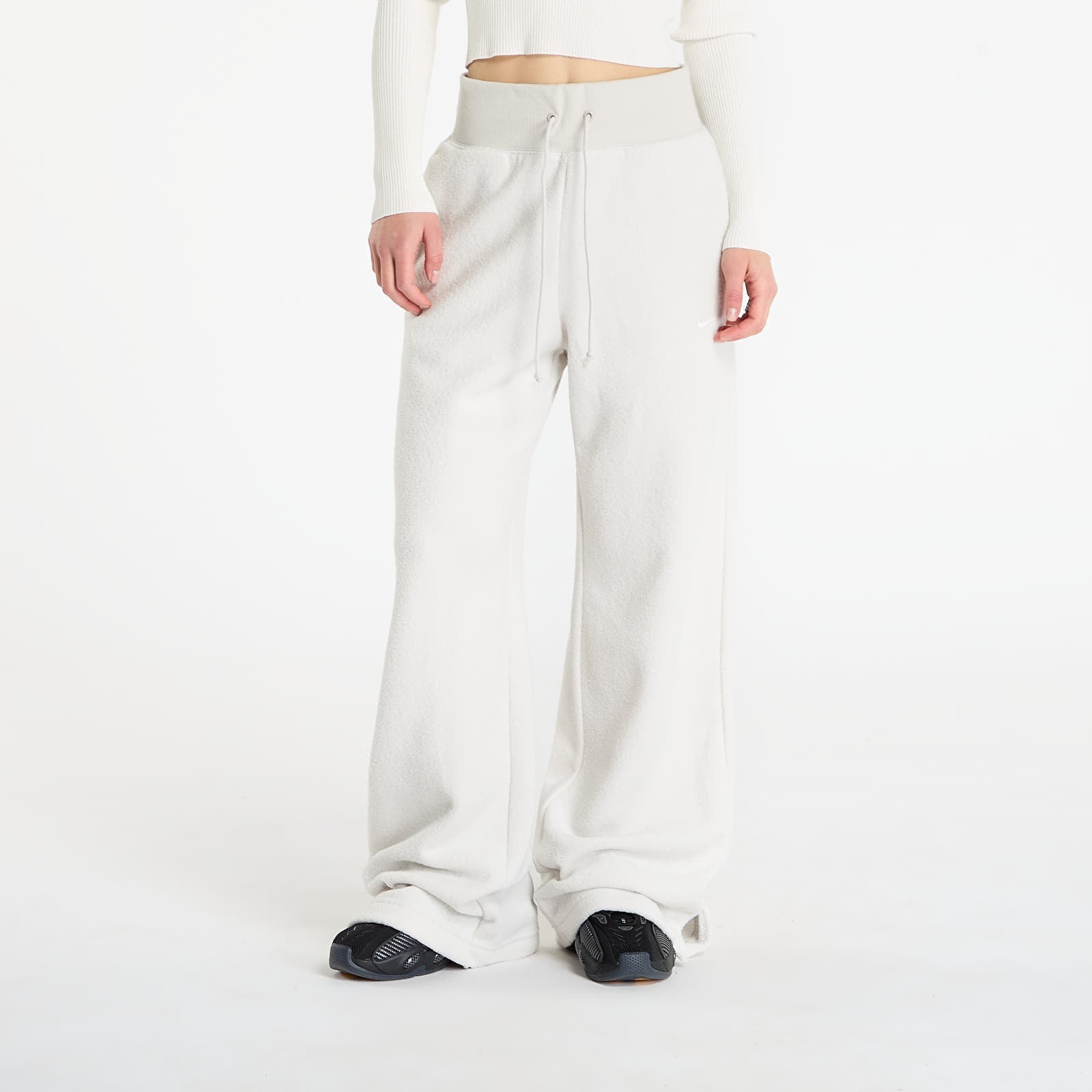 Pantaloni Nike Sportswear Phoenix Plush Womens High-Waisted Wide-Leg Cozy Fleece Pants Light Bone/ Sail XL