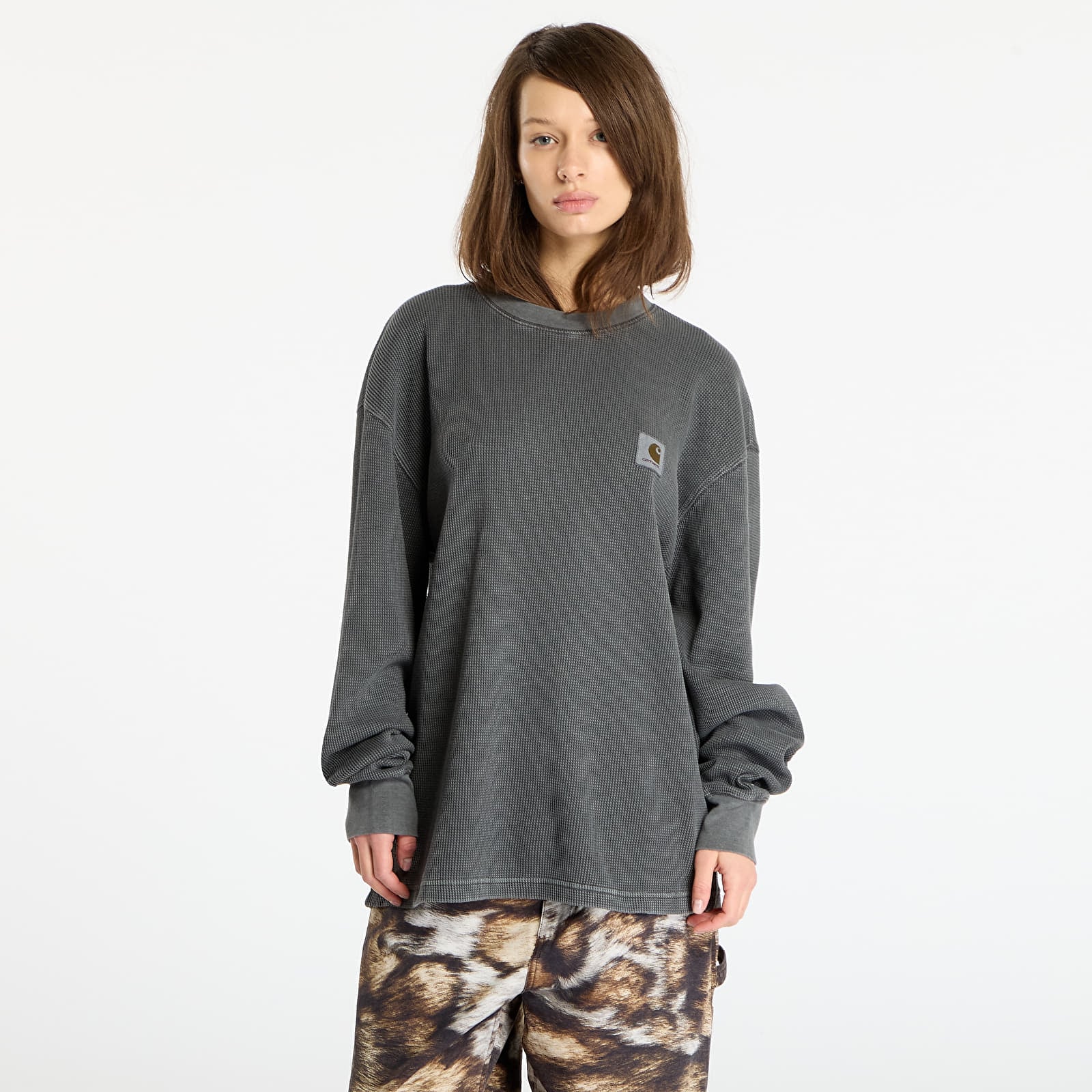 Tricouri bărbați Carhartt WIP L/S Vista Waffle T-Shirt UNISEX Black Garment Dyed