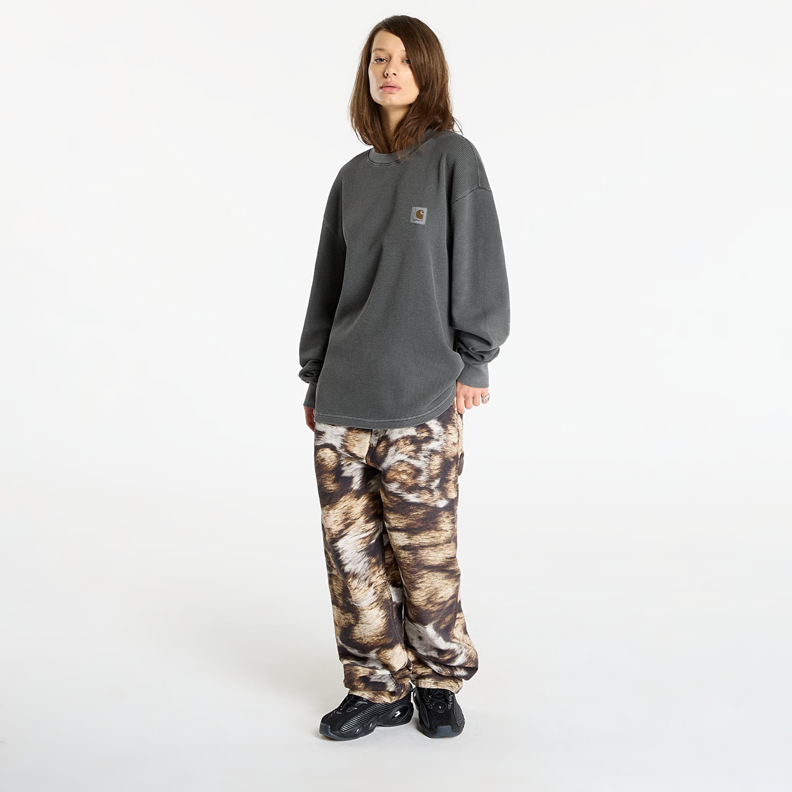 Tricouri bărbați Carhartt WIP L/S Vista Waffle T-Shirt UNISEX Black Garment Dyed