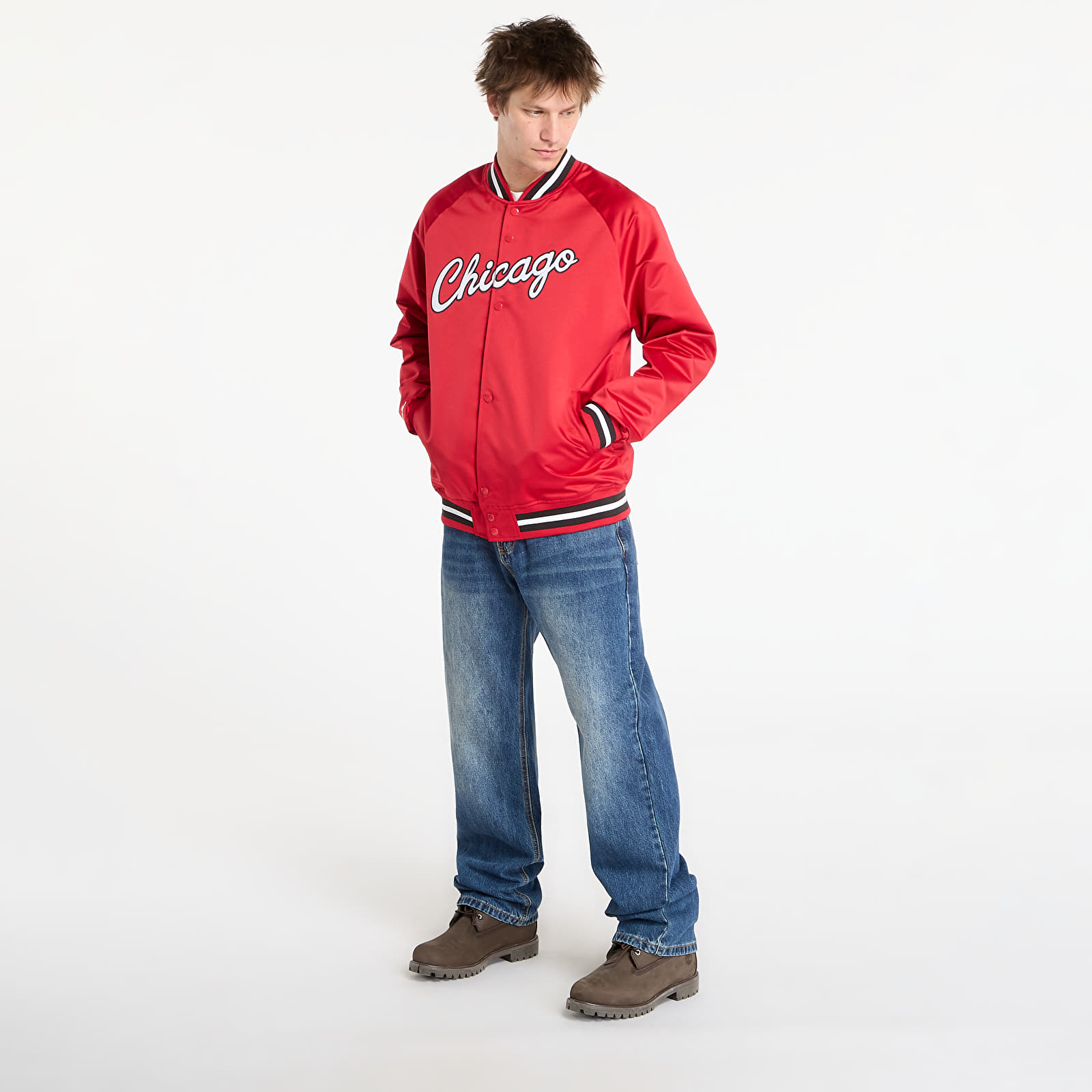 Jackets Mitchell & Ness NBA Lightweight Satin Jacket Vintage Logo Bulls Scarlet