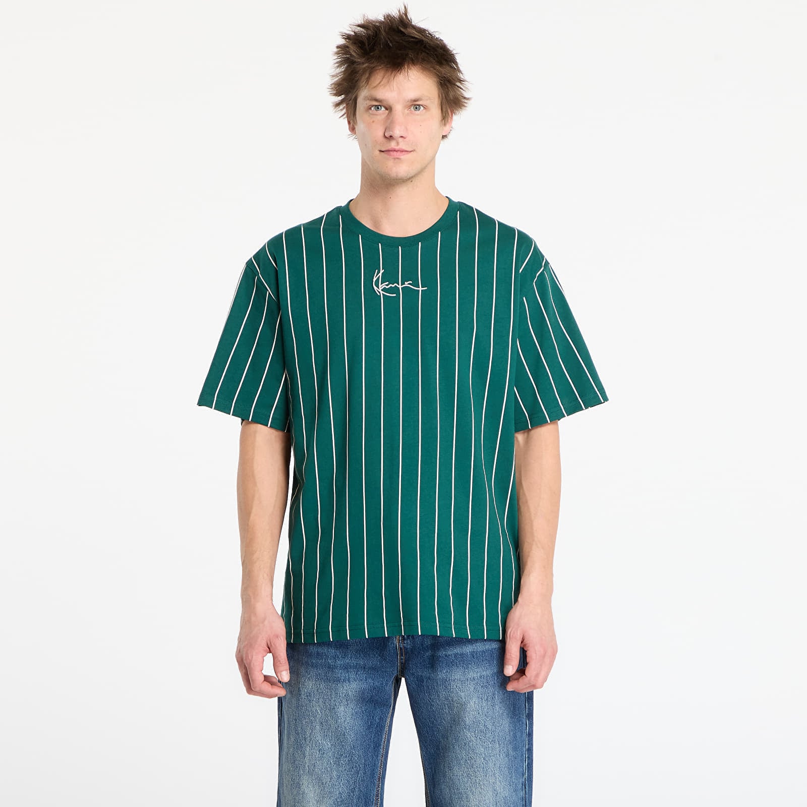 Тениска Karl Kani Small Signature Essential Pinstripe Tee Green XXL