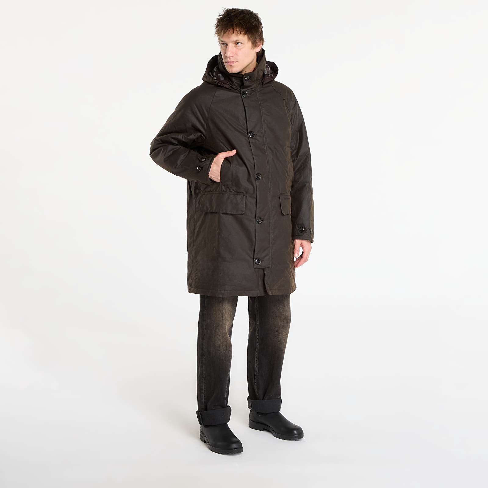 Joped Barbour Beaudale Wax Trench Coat Dark Brown