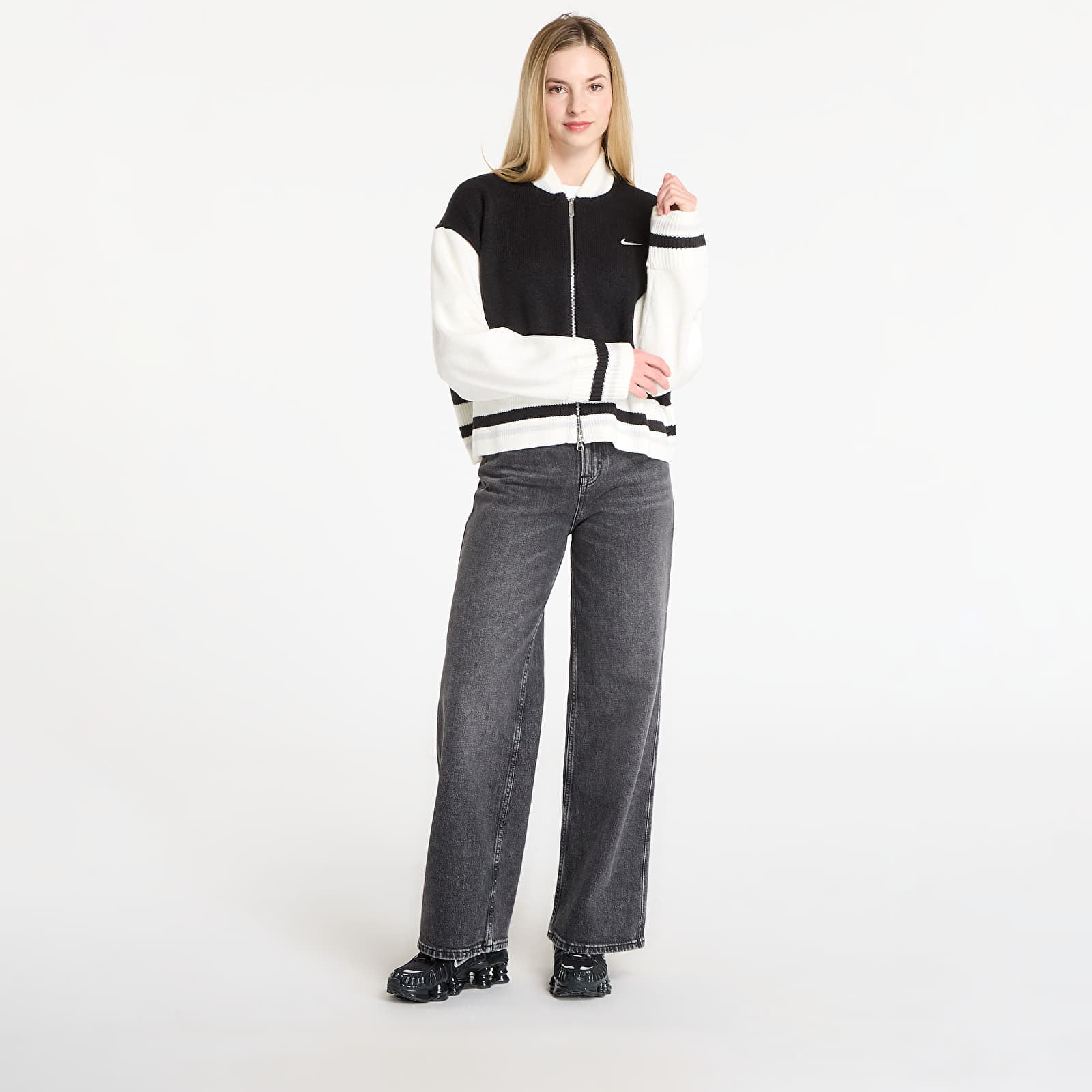 Dámské svetry Nike Sportswear Women's Cardigan Black/ Sail/ Vast Grey/ Sail