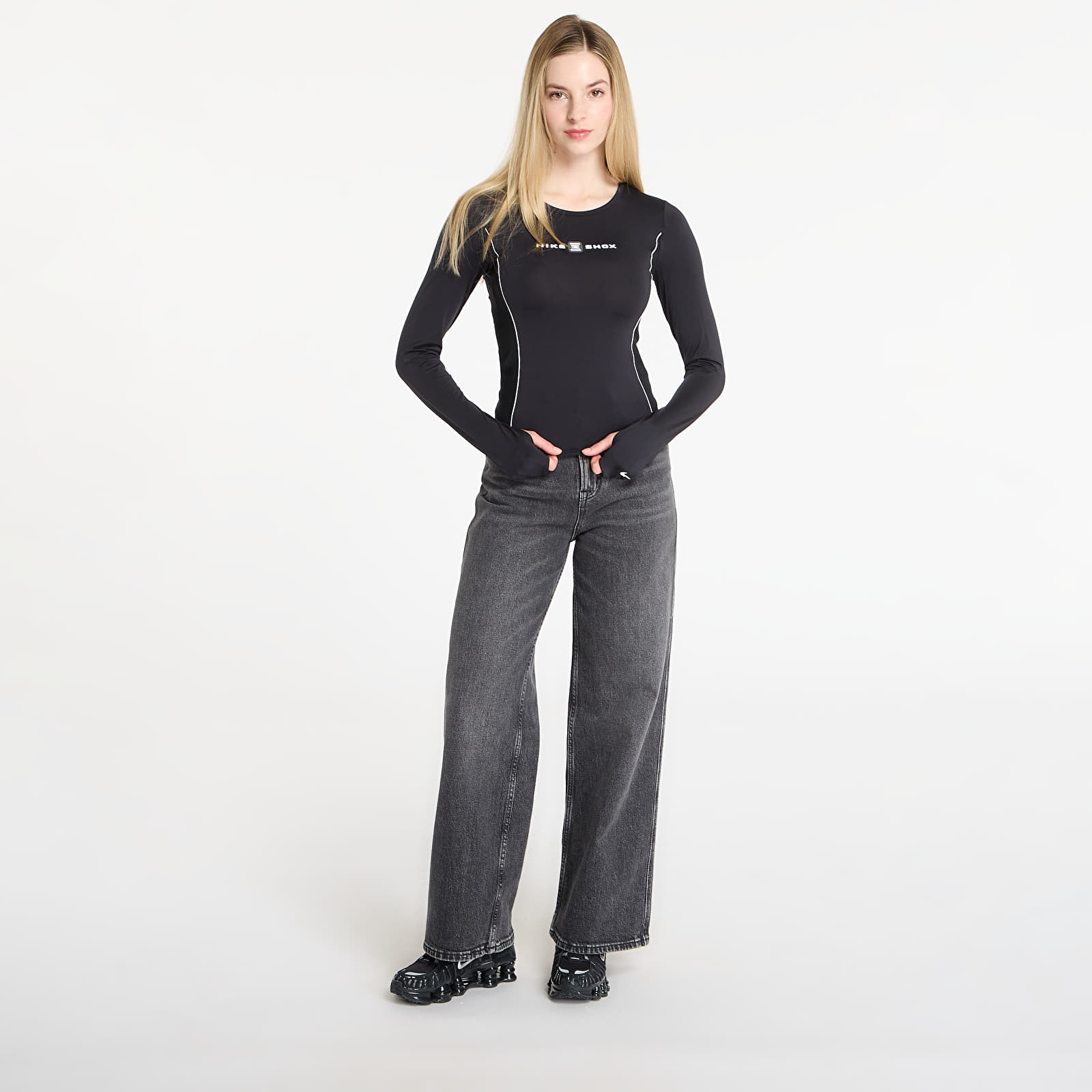 Felsők Nike Sportswear Shox Women's Long-Sleeve Top Black/ Black