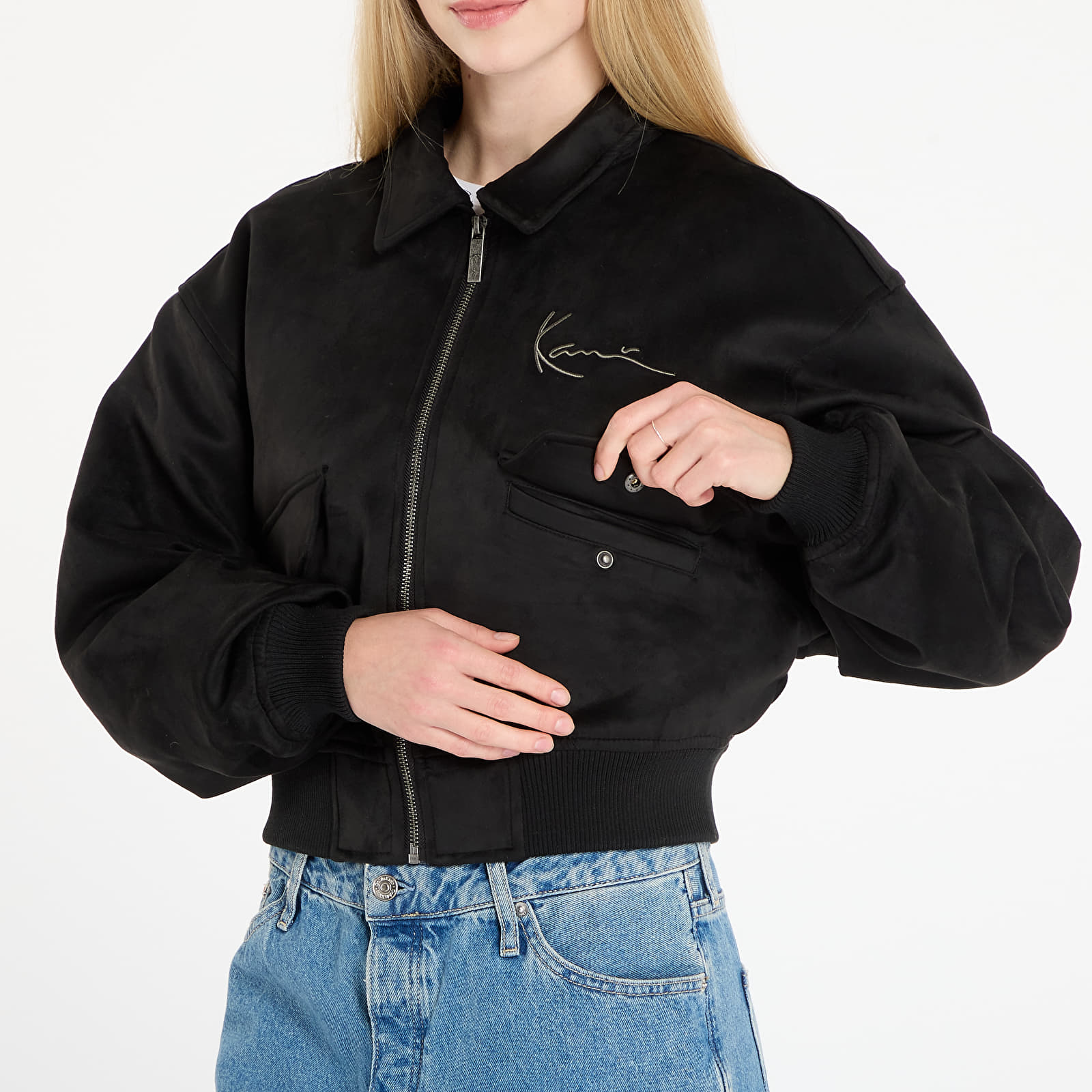 Jakne Karl Kani Signature Faux Suede OS Bomber Jacket Black