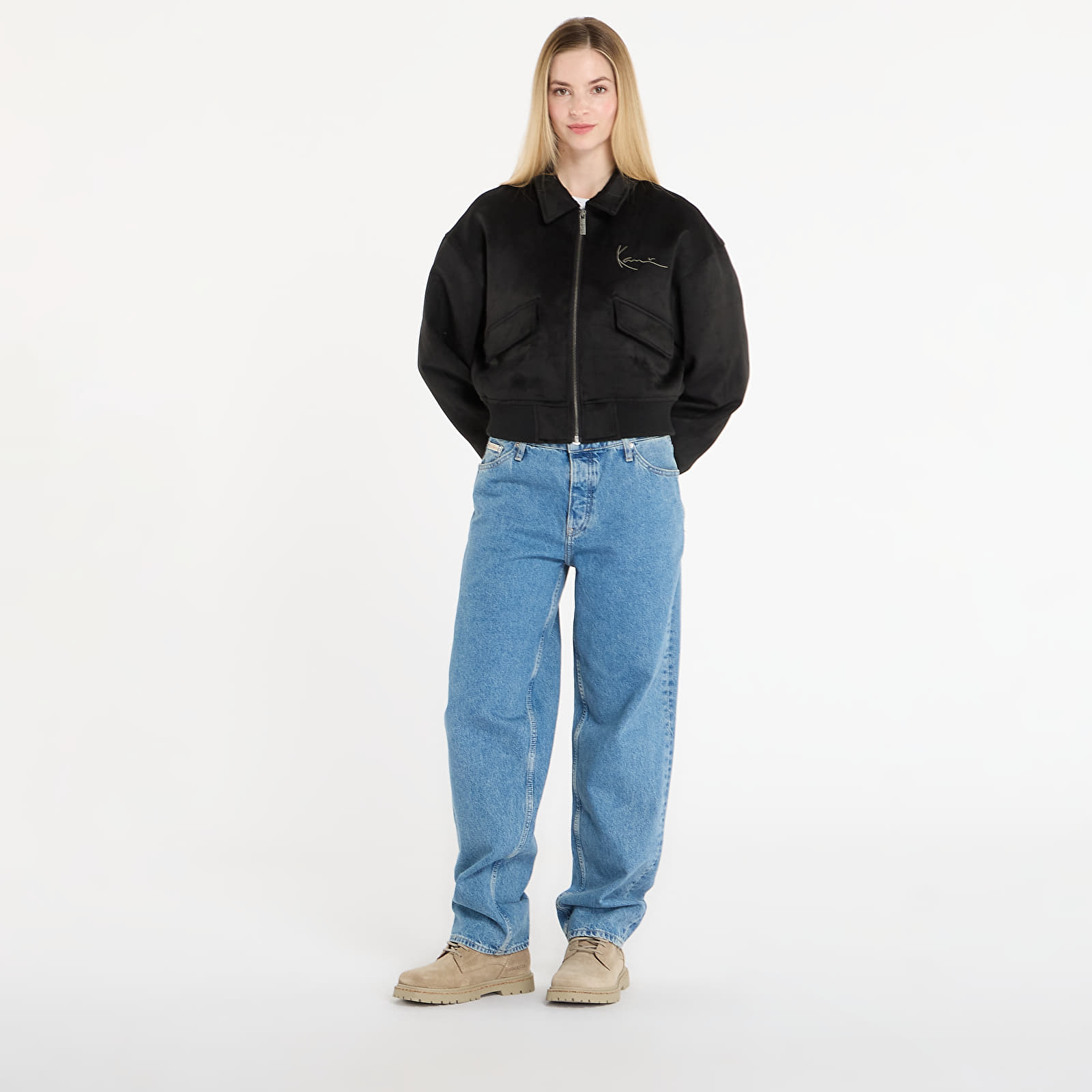 Jakne Karl Kani Signature Faux Suede OS Bomber Jacket Black